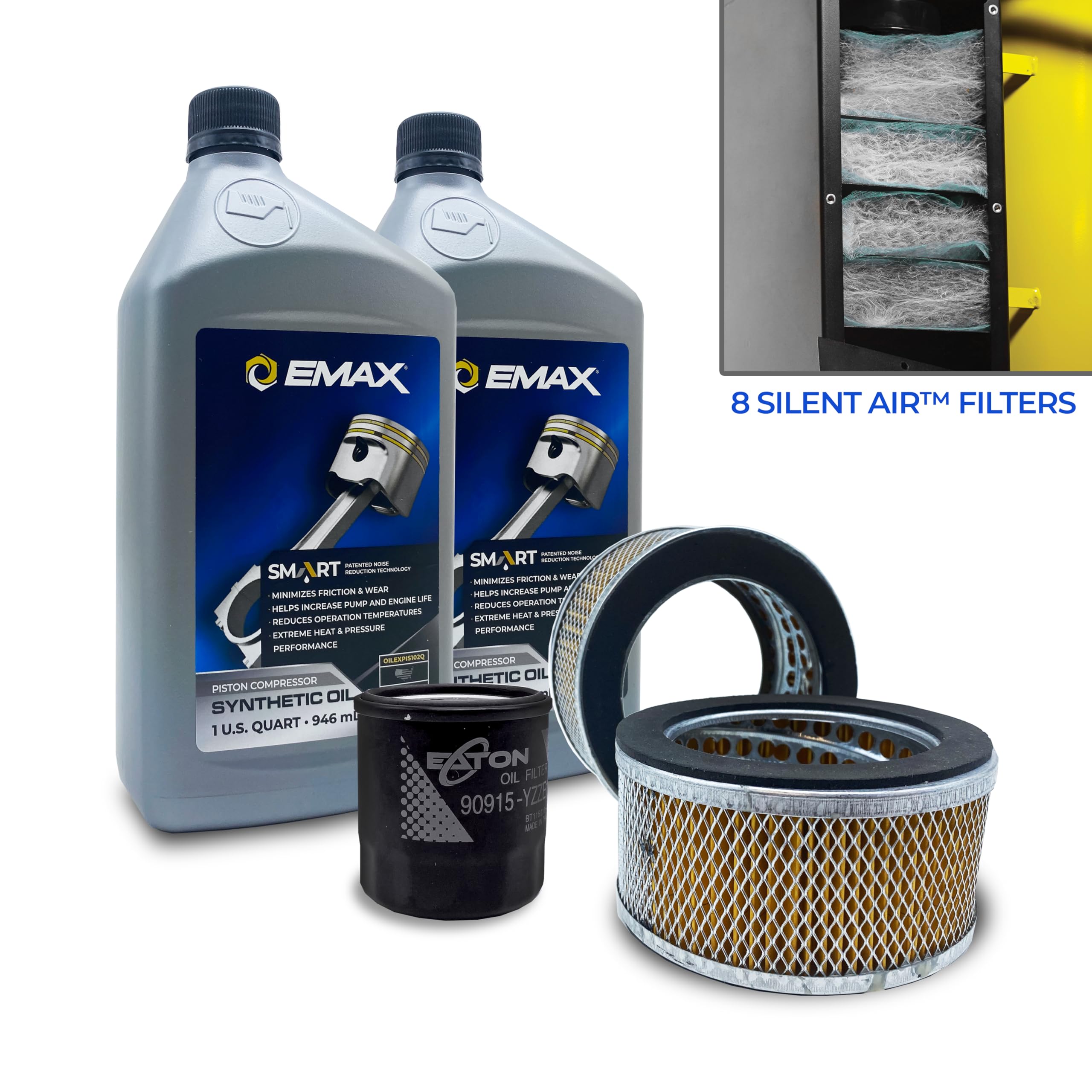 5 Year Extended EMAX Maintenance Kit - Silent Air Warranty Filter Maintenance Kit with Smart Oil & Required Filters - Made in the USA - EFKIT008AWBS