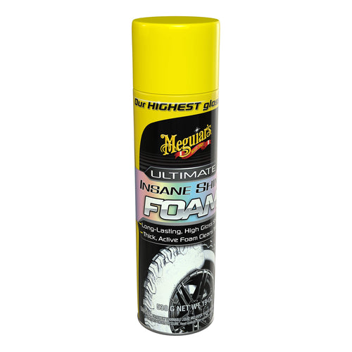 Ultimate Insane Shine Foam Meguiar's - Long-Lasting Tire Shine for an Extreme Shine & Gloss, Rich, Dark & Consistent Finish, No Wiping or Rinsing Required - Cleans Grime for a Dark Shine, 19 Oz Foam