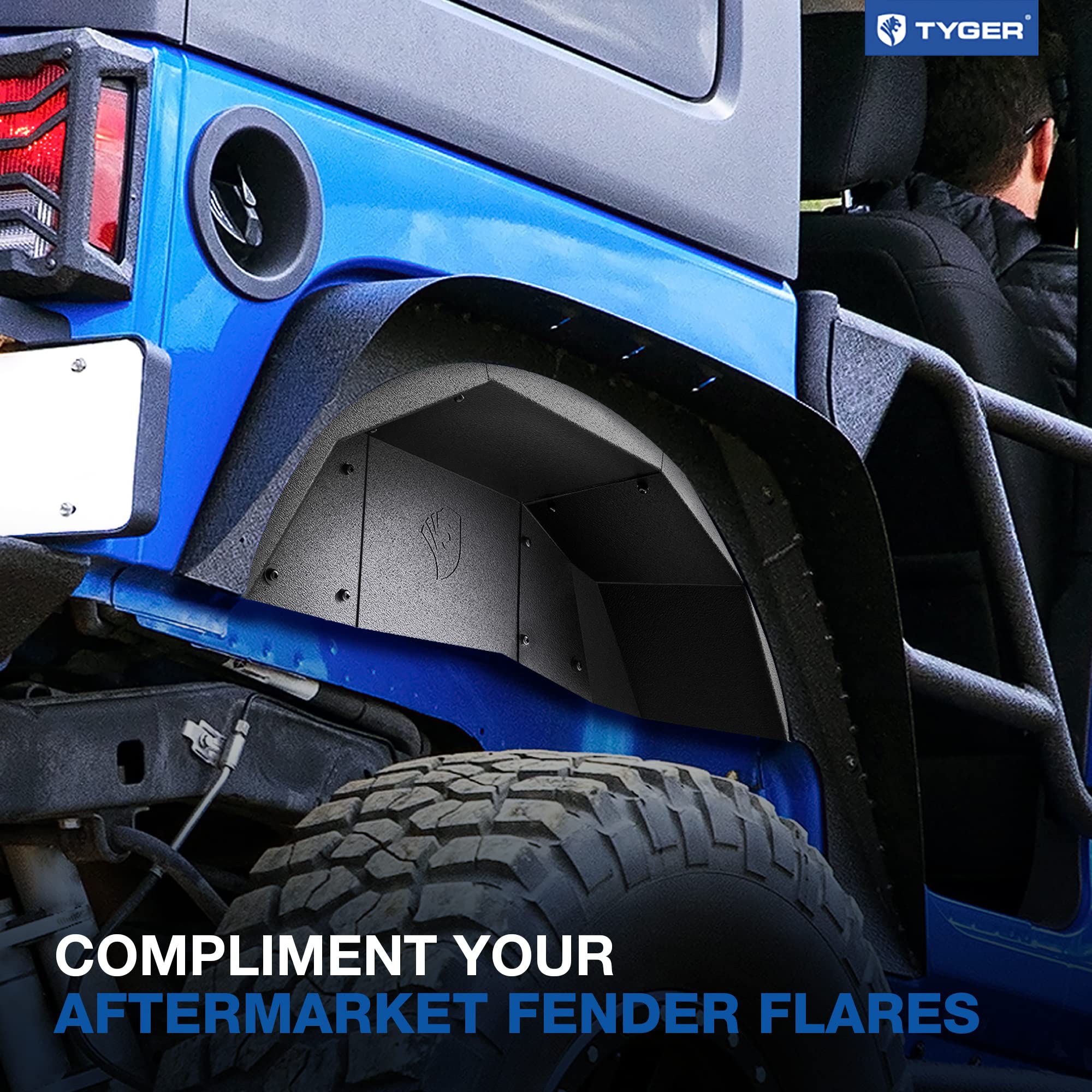 Tyger Auto Compatible Rear Inner Fender Liner with 2007-2018 Jeep Wrangler JK | Carbon Steel | Not for JL | TG-FL9J66028
