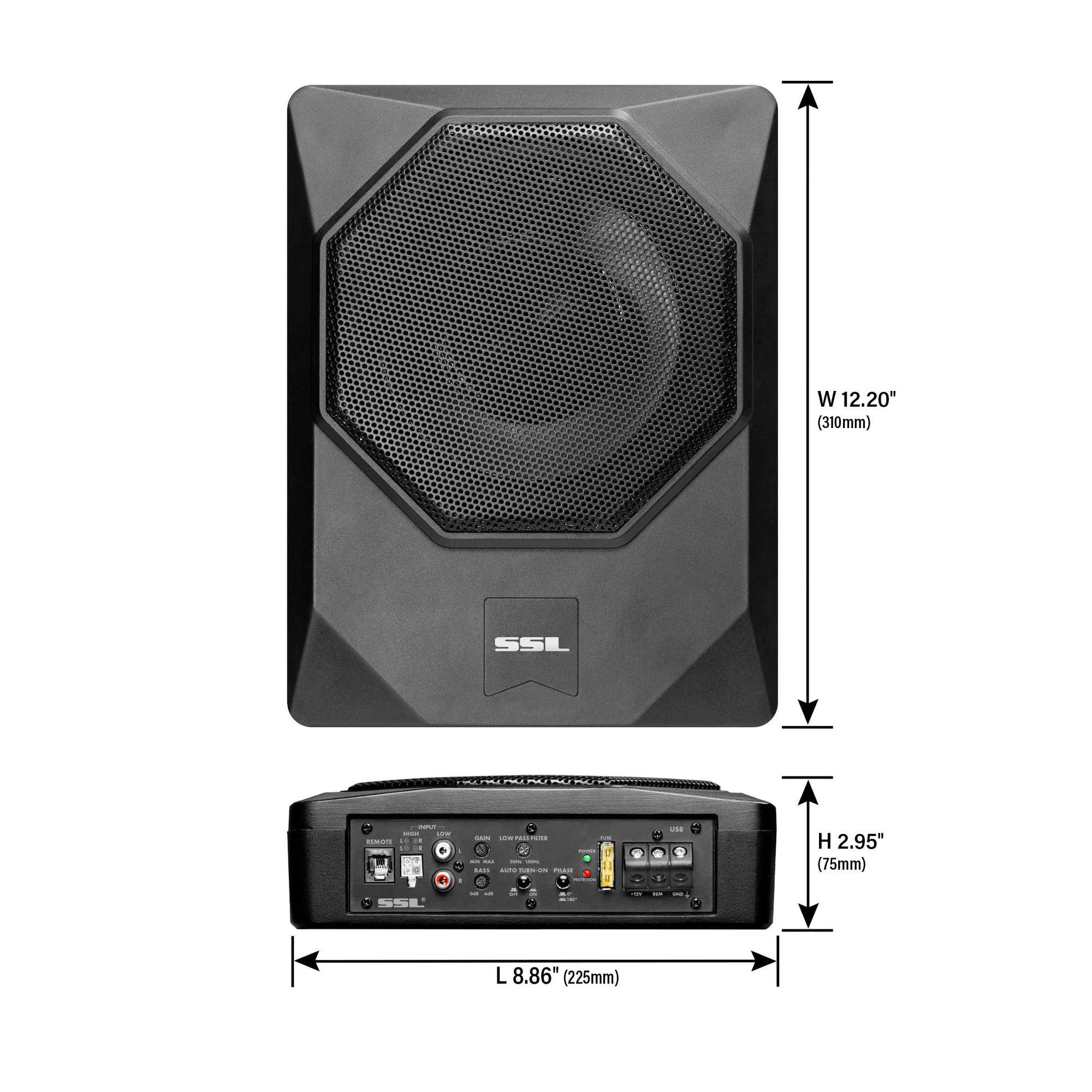 Sound Storm Laboratories 8 Inch US8 Powered Car Audio Under Seat Subwoofer - 800 Watts Max, Low Profile, Built in Amplifier, for Truck, Boxes and Enclosures, Remote Subwoofer Control