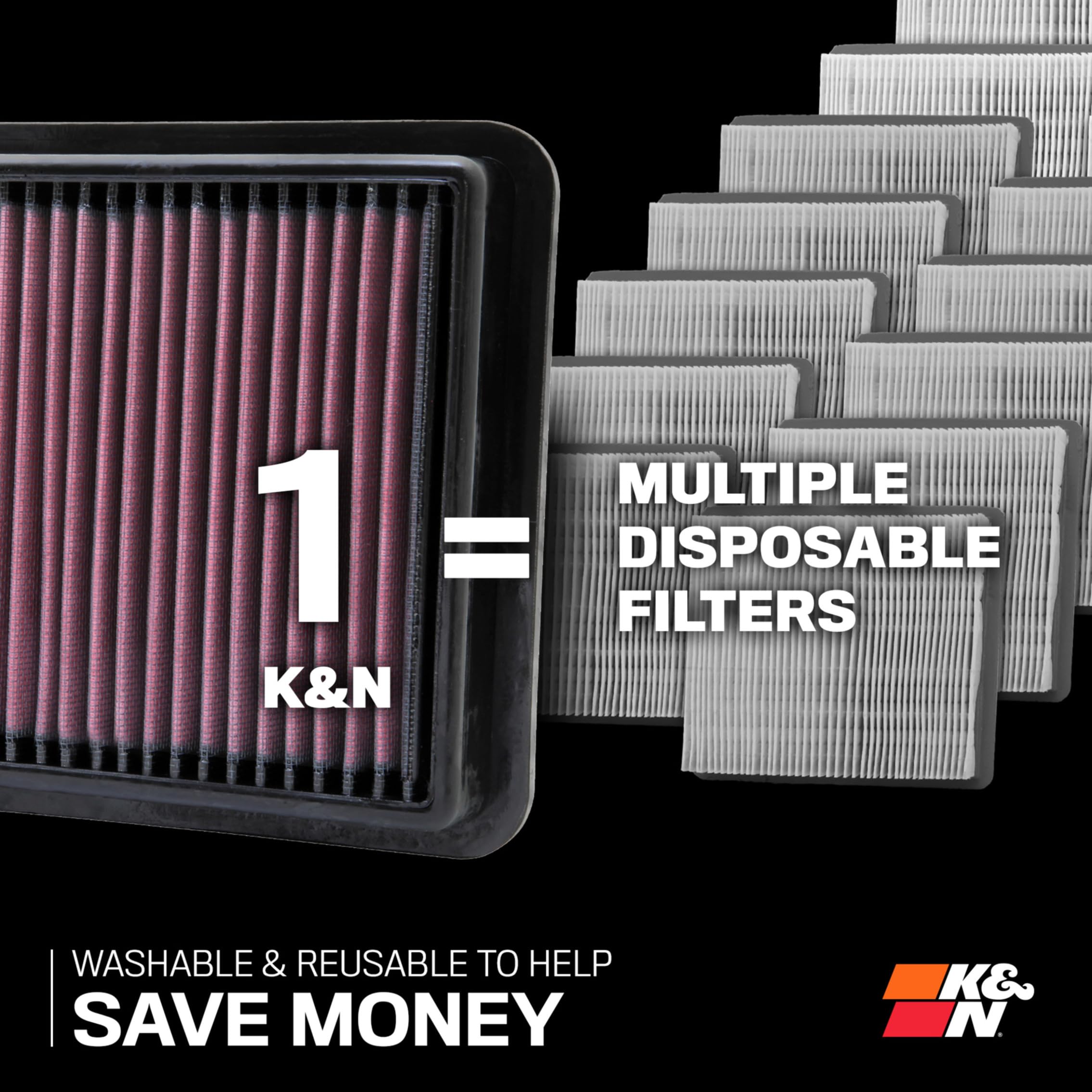 High-Flow K&N Original Lifetime Engine Air Filter: Increase Power: Washable: Compatible with 2017-2025 HYUNDIA/KIA: Elantra, I30, Kona, Veloster, Cerato, Forte, ProCeed, Seltos, Soul, Xceed, 33-5050