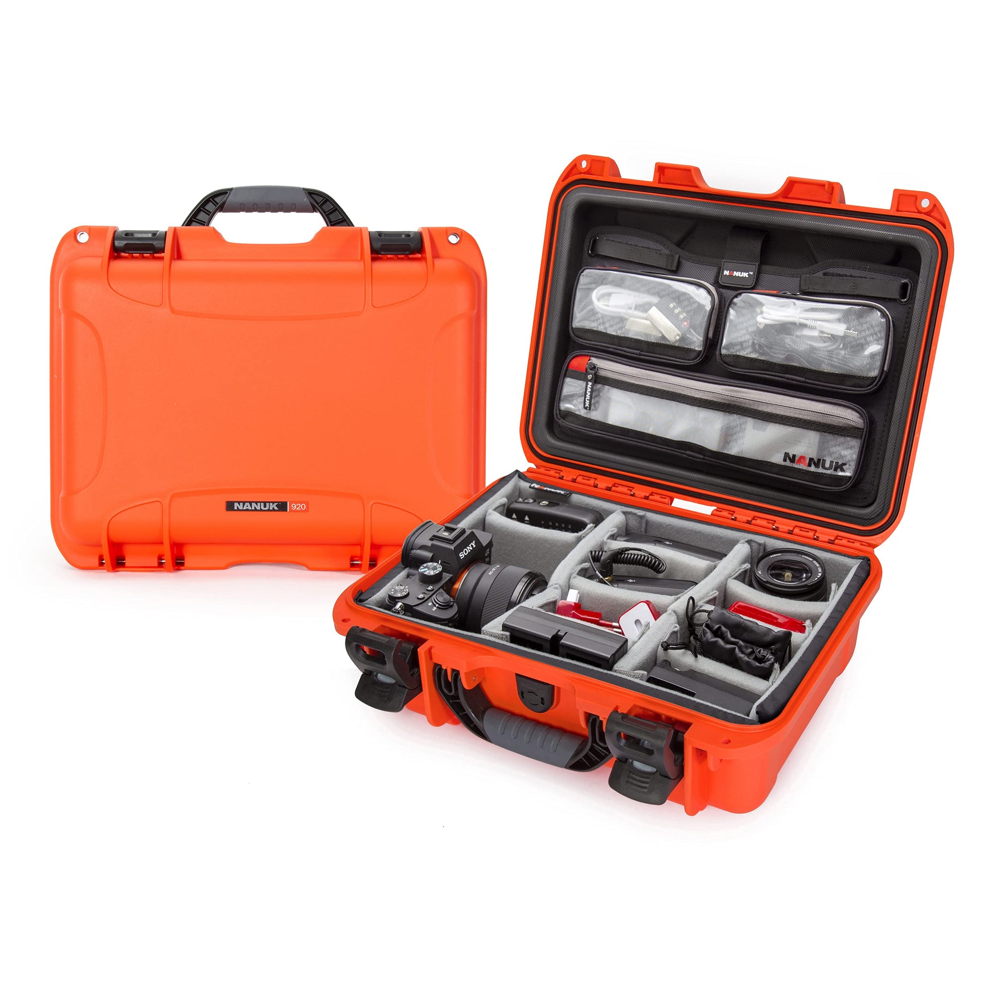 Waterproof Nanuk 920 Hard Case with Lid Organizer and Padded Divider - Orange