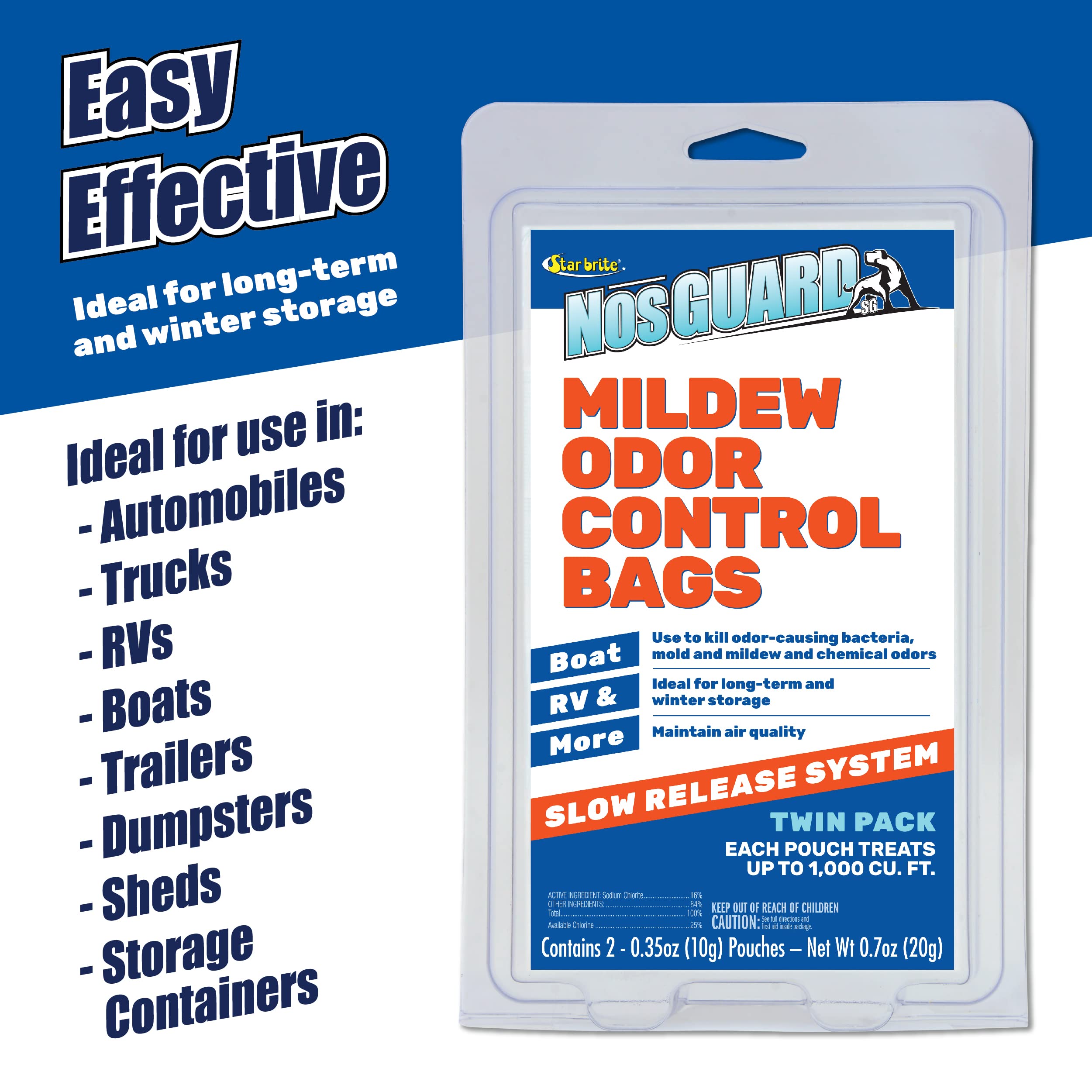 Star Brite Mildew Odor Control Bags NOS-Guard - Slow Release System - Twin Pack