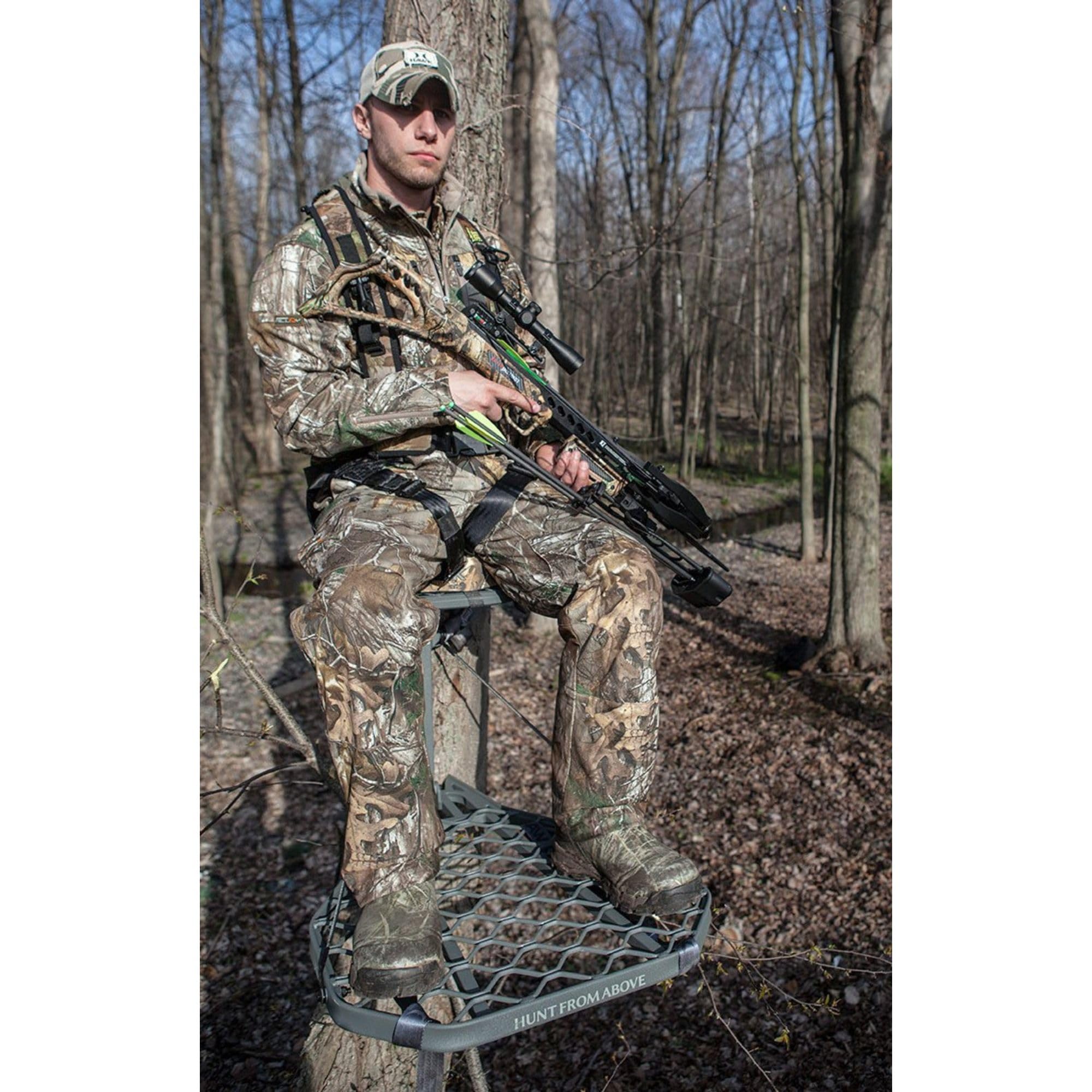Hawk Tree Hang-On Stands – Durable, Comfortable Deer Hunting Platforms with Safety Harness Systems, Grey Finish, XL