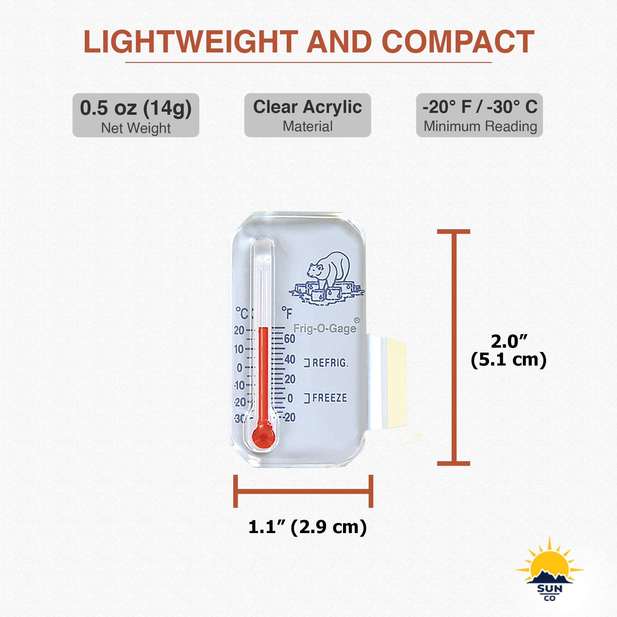 Frig-o-gage Sun Company - Cooler/Refrigerator/Freezer Thermometer | Refrigerate and Freeze Zones | for RVs and Motor Homes
