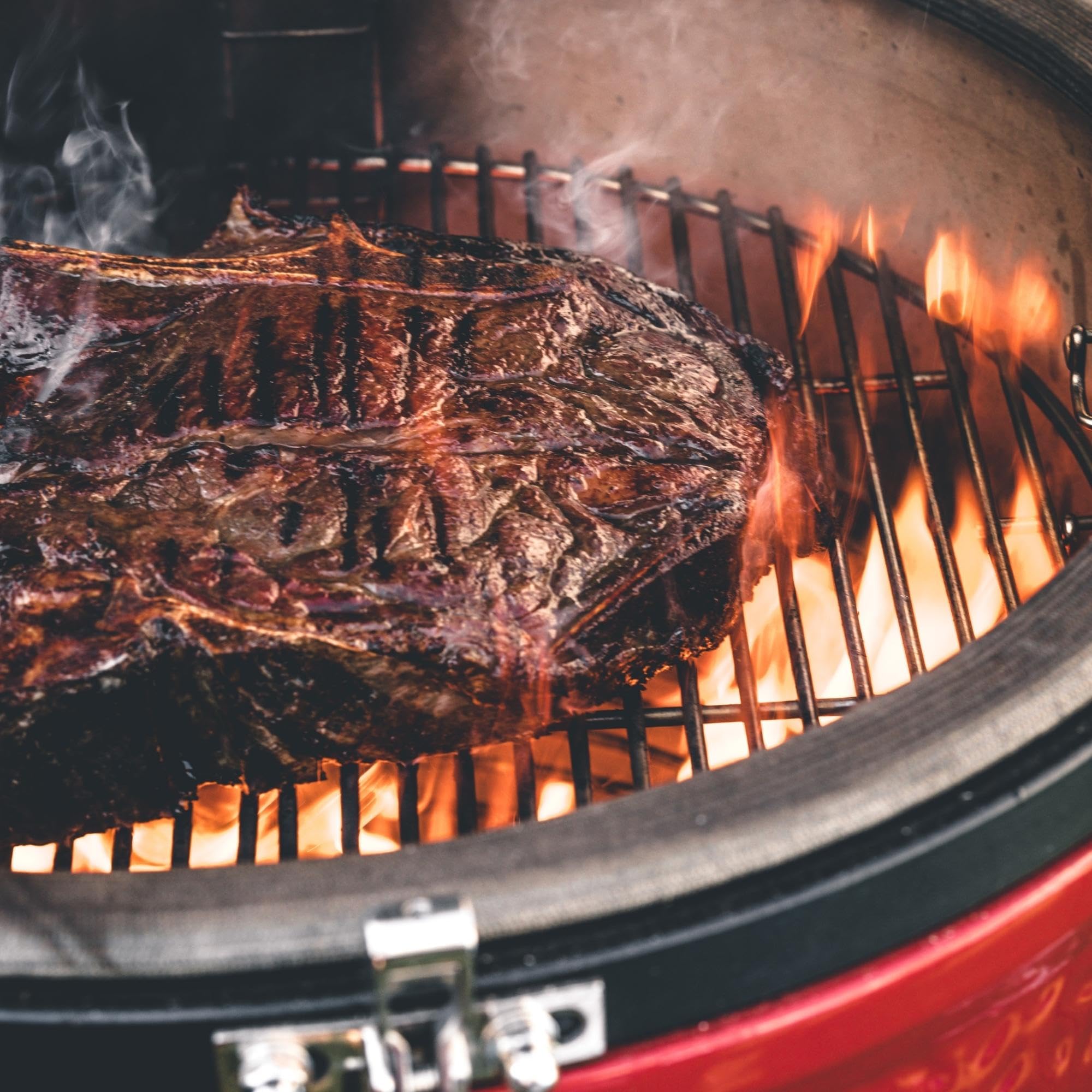 Kamado Joe 18-inch Classic Joe Series II Ceramic Charcoal Grill and Smoker with Cart, Side Shelves, Stainless Steel Grates and 250 Cooking Square Inches in Red, Model KJ-23RHC