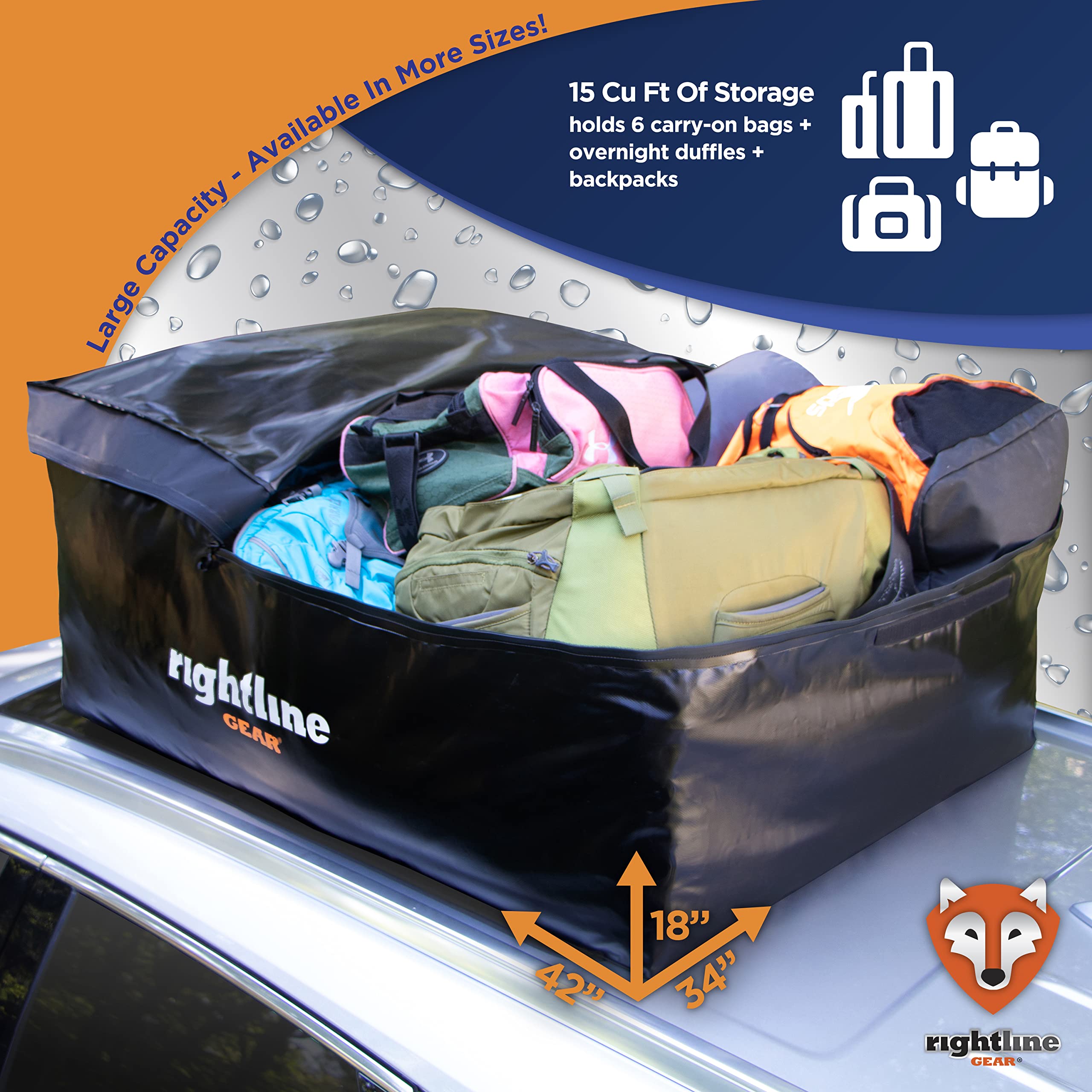Rightline Gear Waterproof Sport Jr Rooftop Cargo Carrier for Top of Vehicle, Attaches With or Without Roof Rack, 10 Cubic Feet, Black