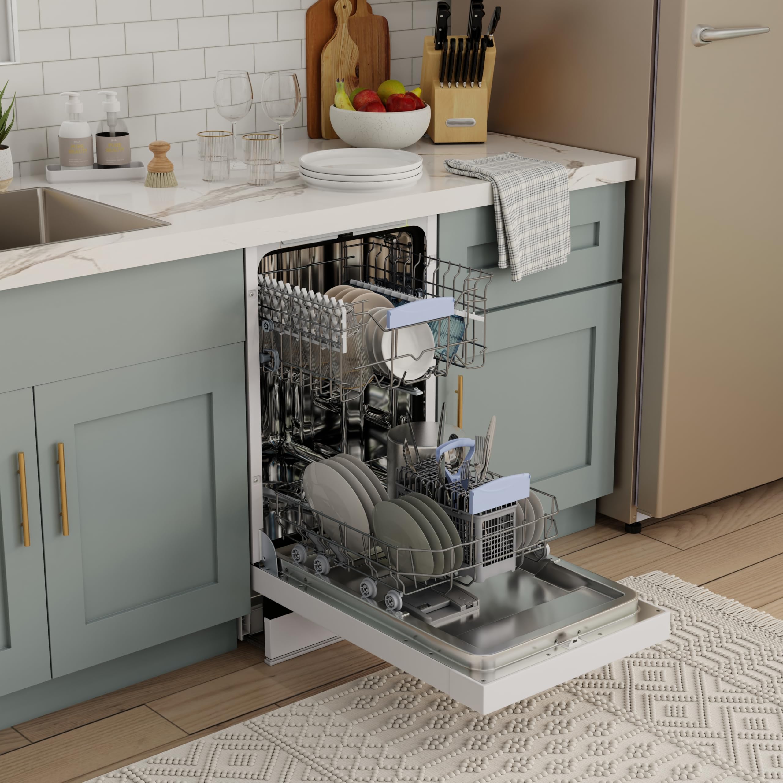 Equator 18" Built in Dishwasher 10 Place Wine Rack 8 Wash Sensor Delay 1/2 Load 110V E-Star ADA in White