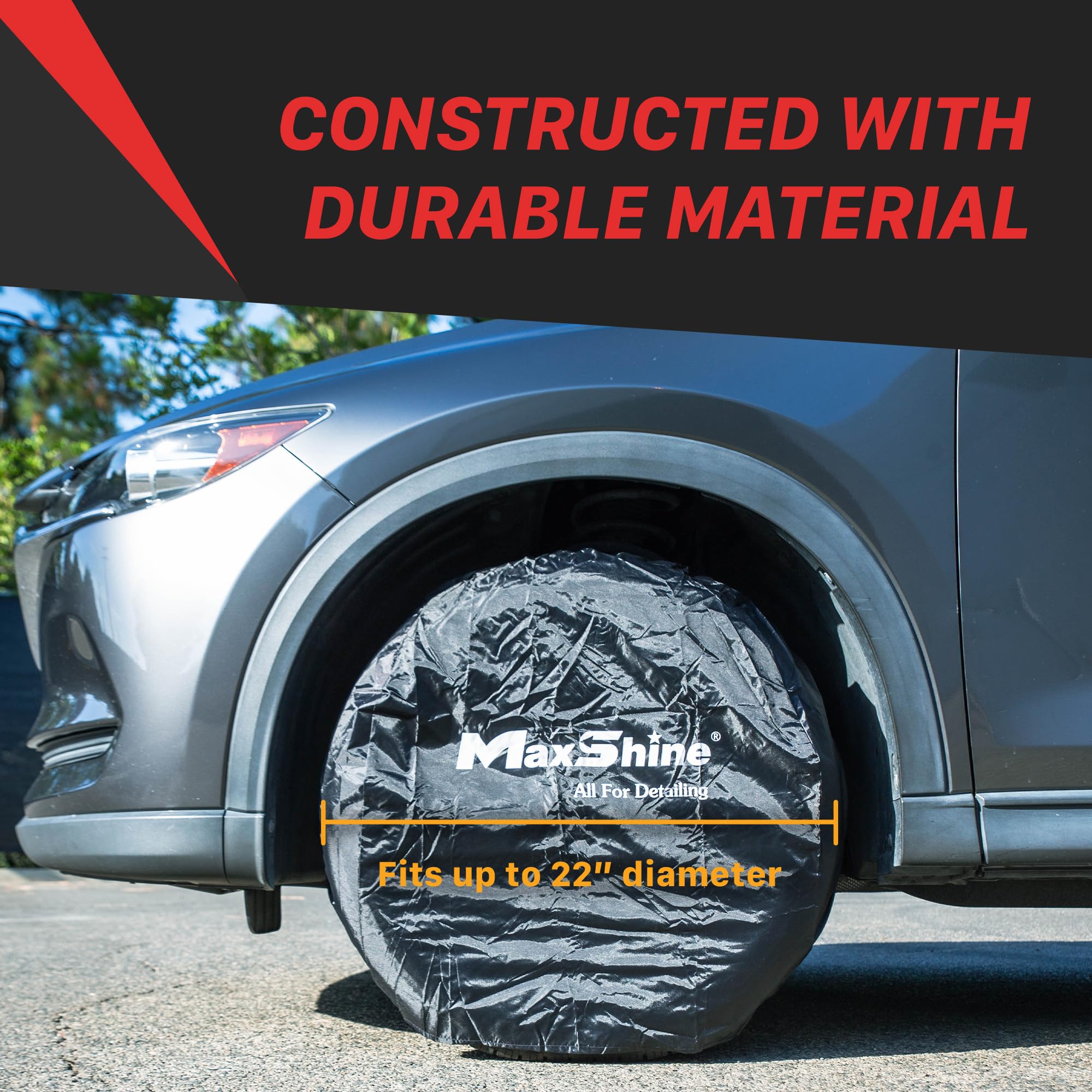 Maxshine Wheel Covers Universal, 4-Pack (Black) | Fits Rims Up to 22” Diameter | Protective Wheel & Tire Covers for Cars, Trucks, SUVs, RVs, Trailers | Auto Detailing Accessories for Storage