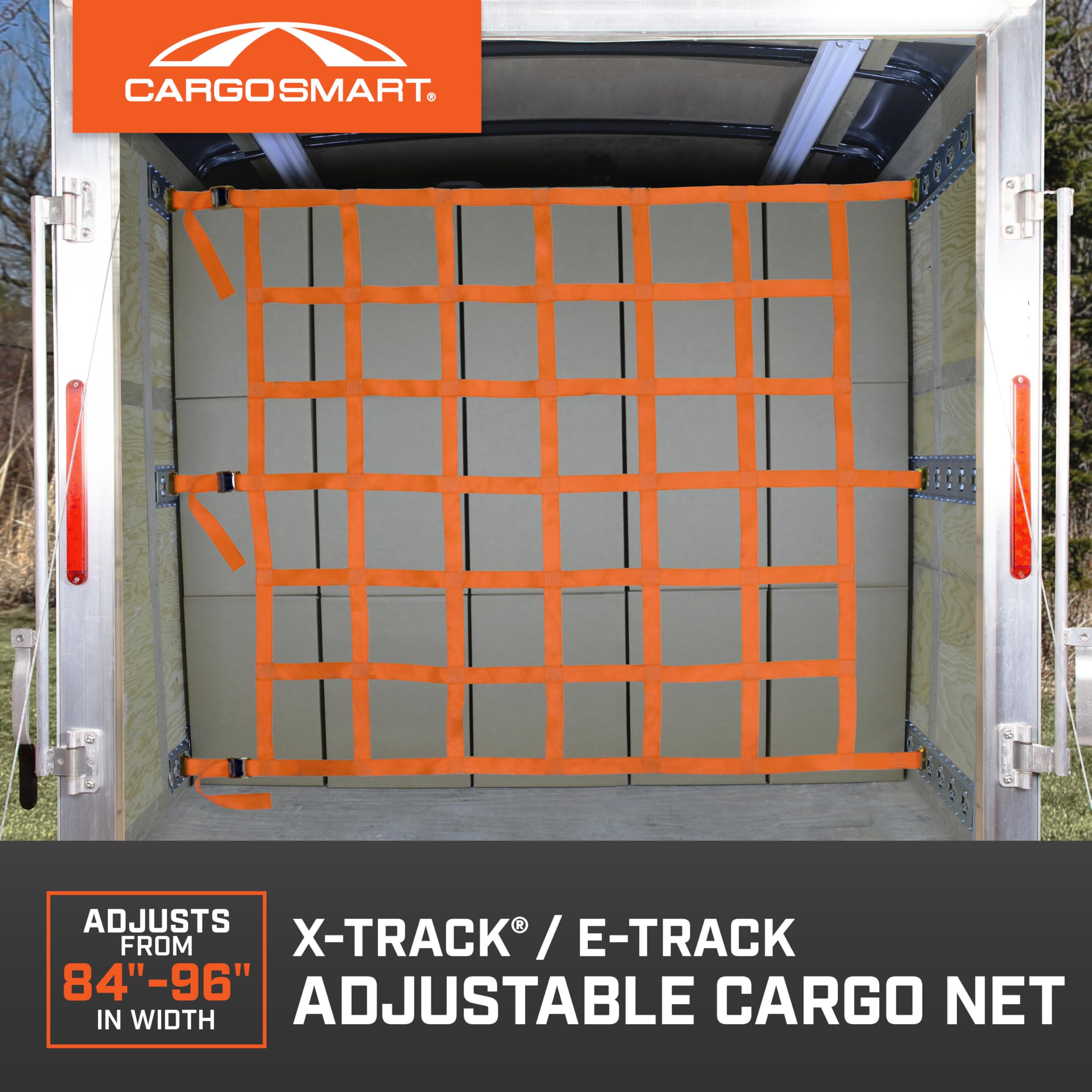 Adjustable Cargo Net CargoSmart — Connects to X-Track and E-Track Systems — 3,600lb Break Strength, 1,200lb Safe Work Load