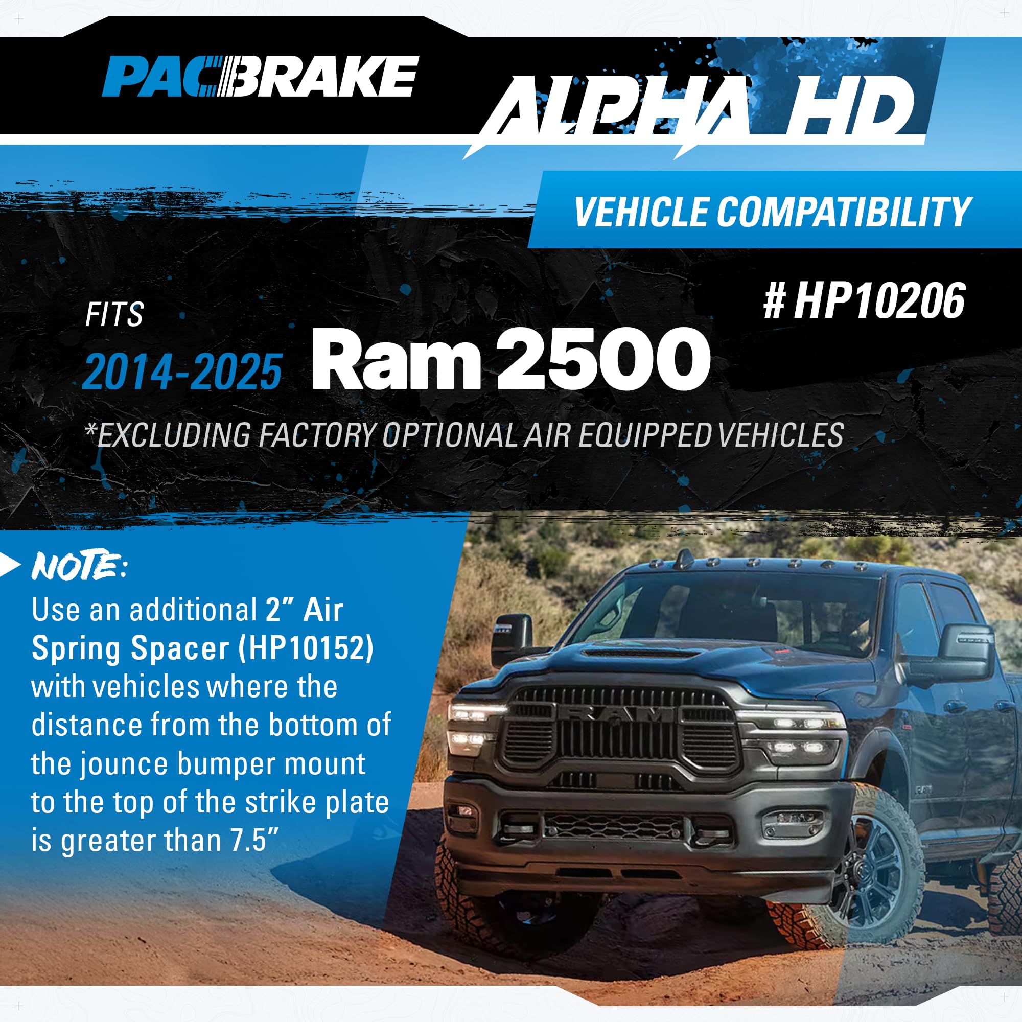 ALPHA HD Rear Air Suspension Kit Pacbrake HP10206 fits 2014-2025 RAM 2500 excluding Factory Optional Air Equipped vehicles | Easy Installation | Precision Laser Cut