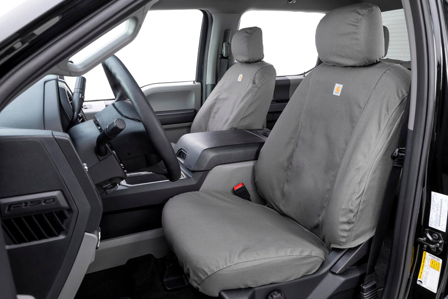 Covercraft Custom SeatSaver Polycotton Seat Covers | Fits 2019-2020 Ford F-150, 2019-2022 Ford F-250/F-350/F-450/F-550 | 1st Row 40/20/40 Bench Seat, Gray