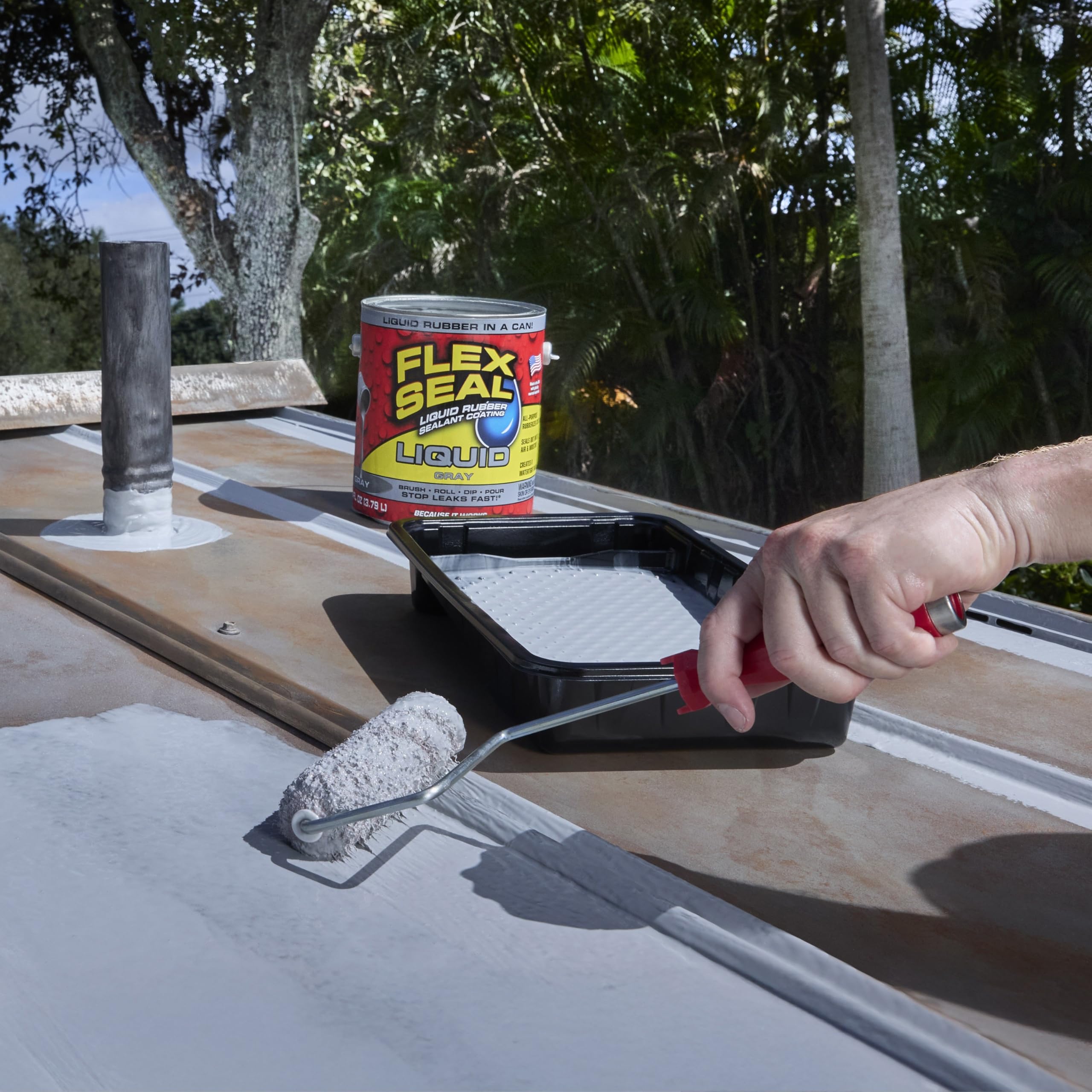 Liquid Rubber Flex Seal, Waterproof, Flexible, Breathable, and UV Resistant Coating Sealant, Roof Repair, Basements, RV, Campers, Trailers, Marine, EPDM, Masonry, 1 Gallon, Gray
