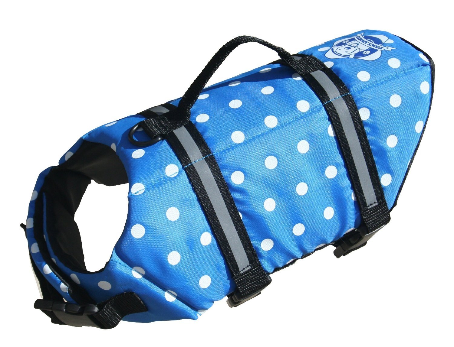 Dog Life Jacket Paws Aboard, Dog Life Vest - Blue Polka Dot Medium