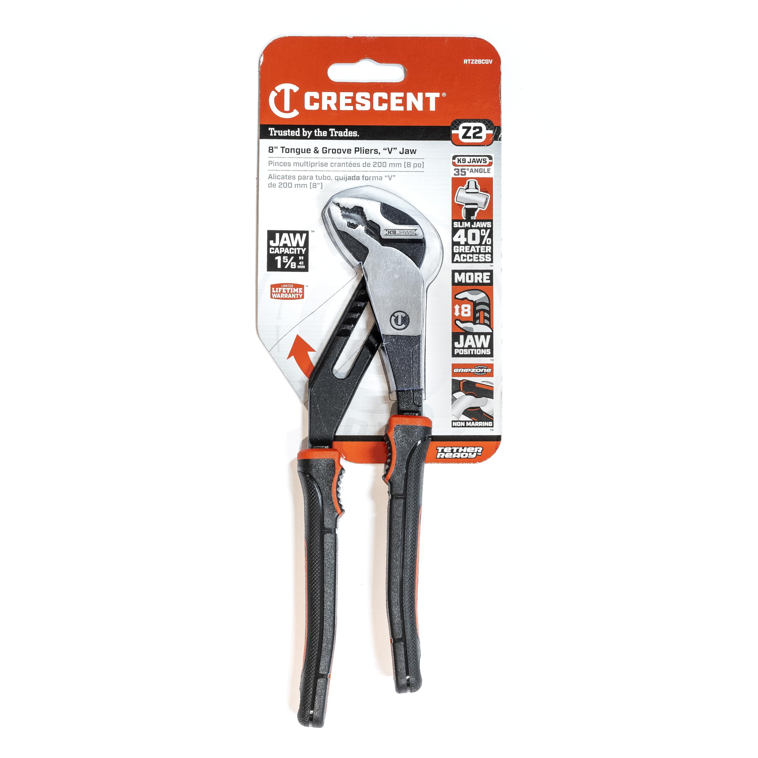 CRESCENT - 8" Plier, Straight Jaw, T&G, Cushion Grip (RTZ28CG)