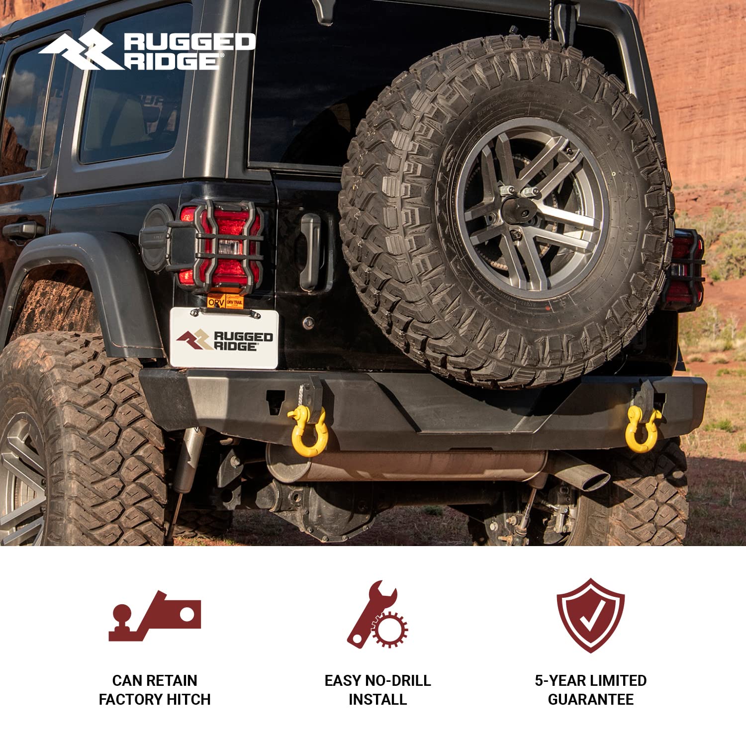Rear Rugged Ridge HD Bumper | Full-Width, Steel, Textured Black | 11540.34 | Fits 2007-2018 Jeep Wrangler JK