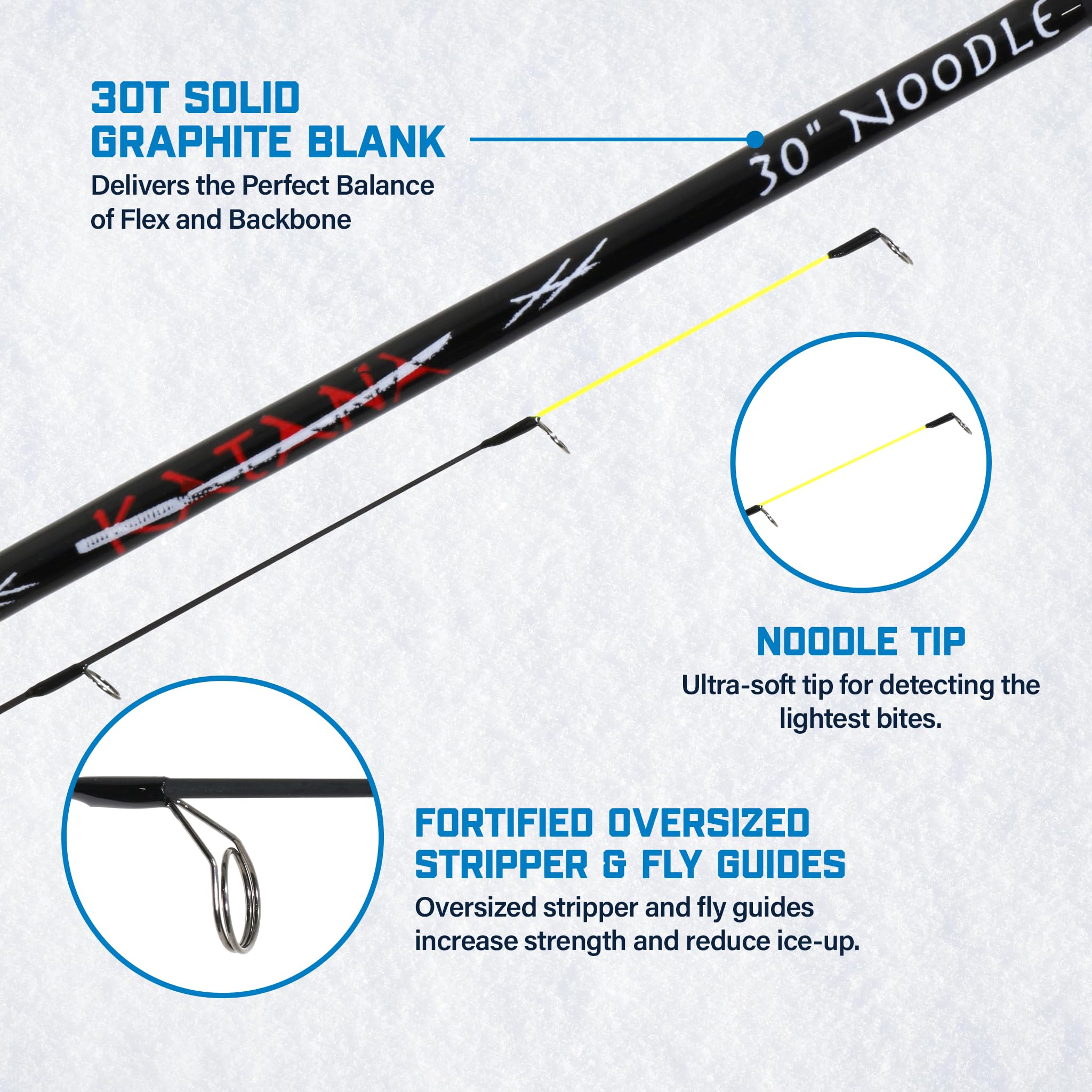 30” Katana Noodle Ice Fishing Rod & Reel Combo – Ultralight Graphite, Smooth Drag for Crappie, Bluegill & Trout