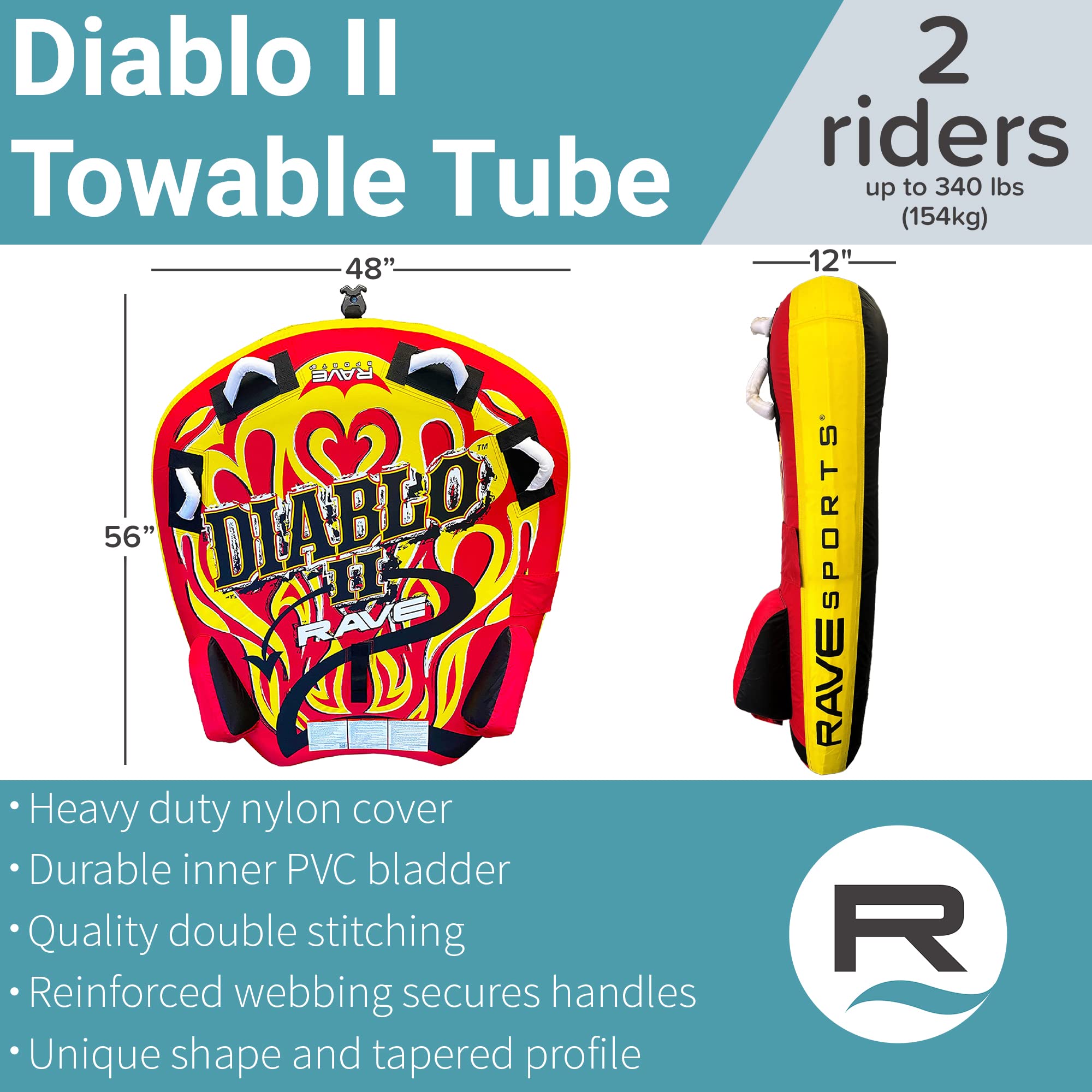 Diablo II RAVE Sports Boat Towable Tube - Inflatable Boating Tube for 1-2 Riders