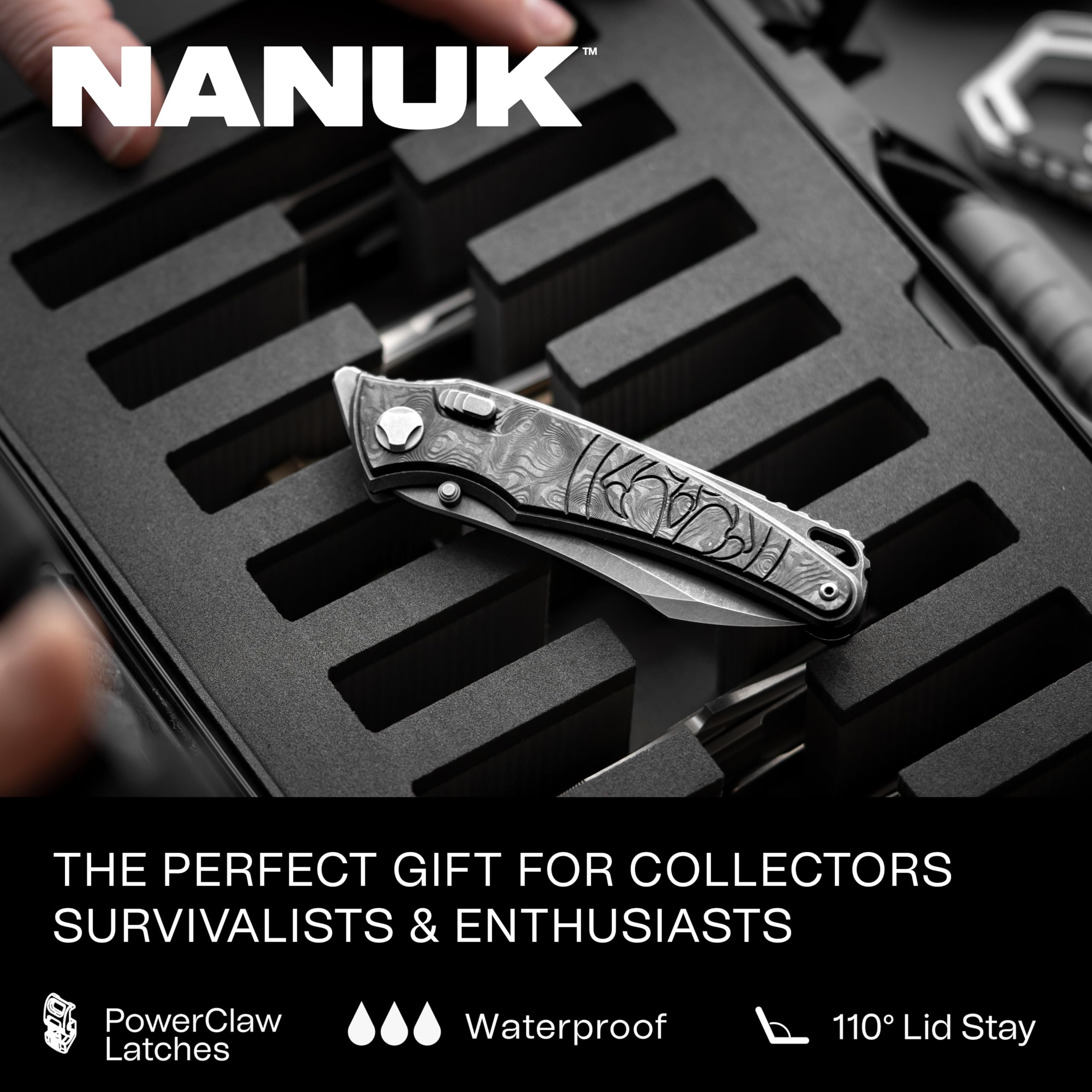 Travel Knife Case NANUK 909 – Waterproof Pocket Knife Storage with 8 Slots, 12.6” x 9” x 4.4” - Lightweight, Lockable, Dustproof, Impact-Resistant & Durable - Olive