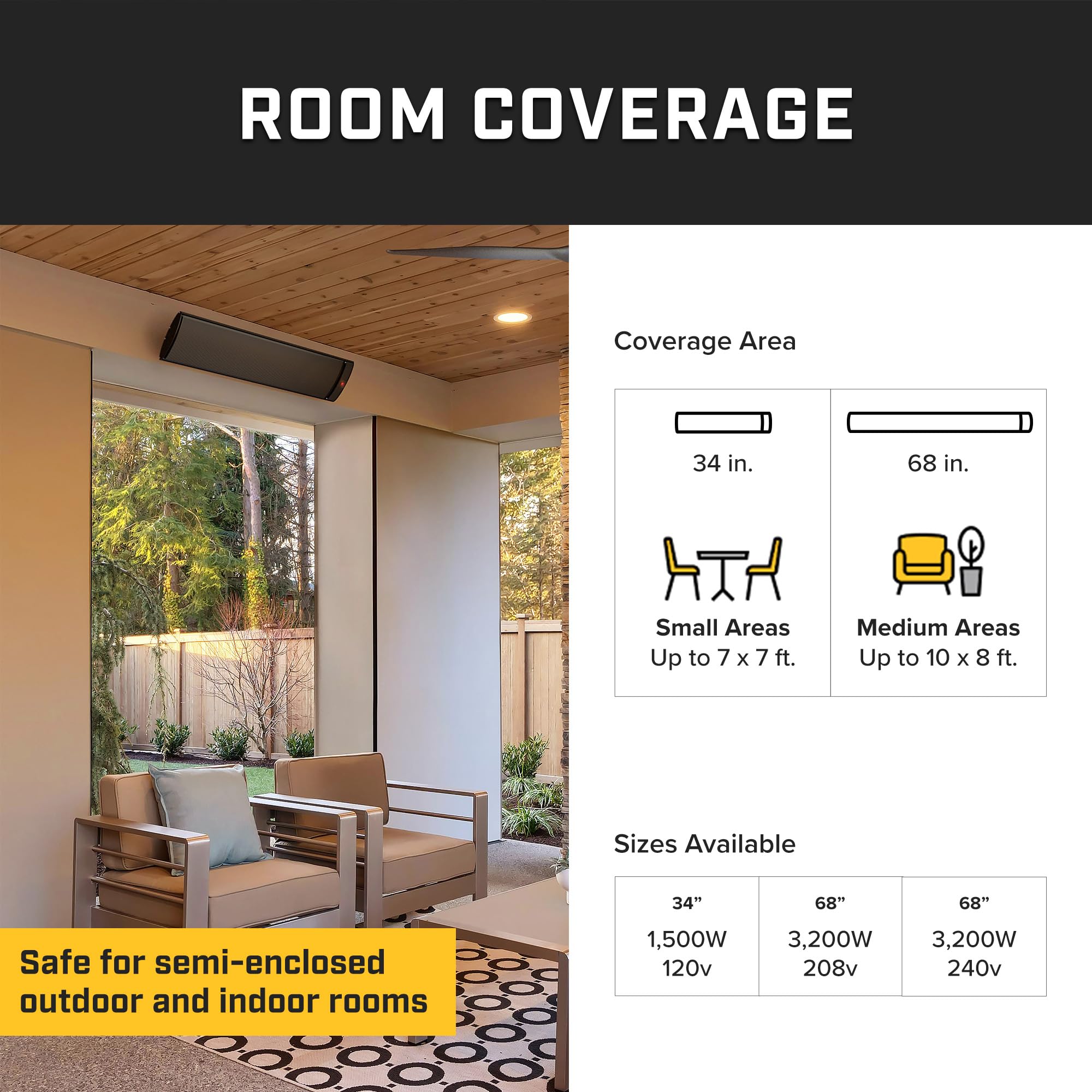 Vesper Big Ass Fans - Hardwired Electric Infrared Heater, Indoor/Covered Outdoor Spaces, Adjustable Angle Wall/Ceiling Mount, Black Extruded Aluminum