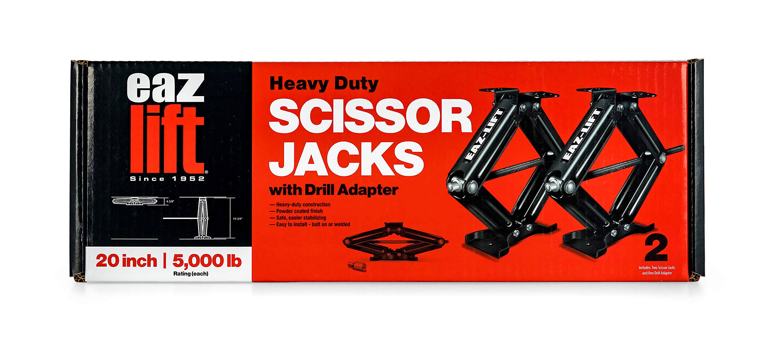20" Eaz-Lift RV Stabilizing Scissor Jack, Fits Pop-Up Campers and Travel Trailers - Pack of 2 (5,000lb Rating) - 48800