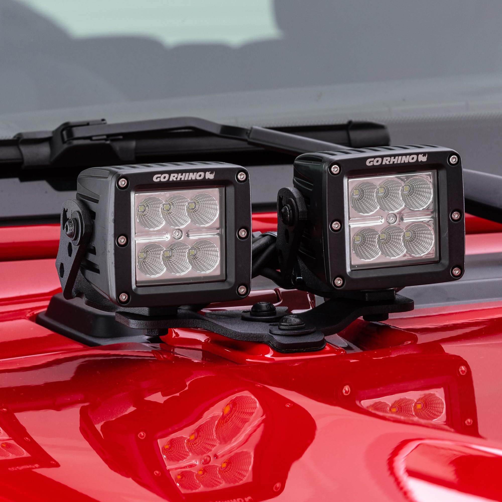 XE Hard Top LED Light Mounts Go Rhino for Two 3" LED Cubes | Mild Steel, Textured Black | 731030T