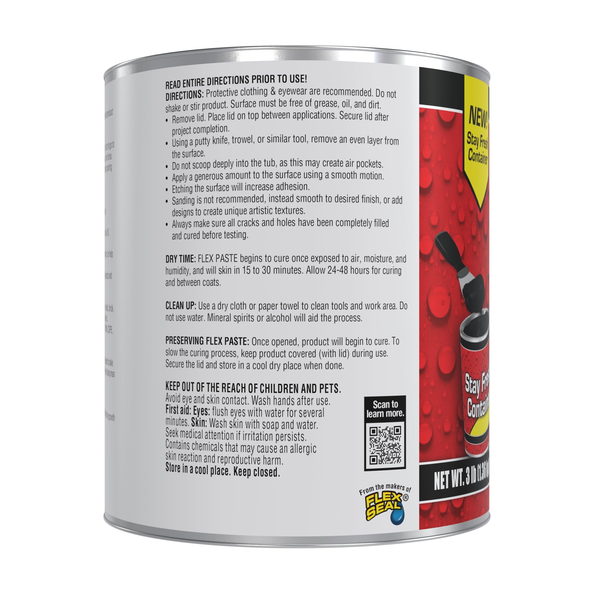 Flex Paste, Paintable Waterproof Putty, Spackle Sealant, Fill Gaps Cracks Holes - Block Out Water and Air - UV Resistant - Walls, Drywall, EPDM, Concrete, Roof, RV Repairs, Black, Quart