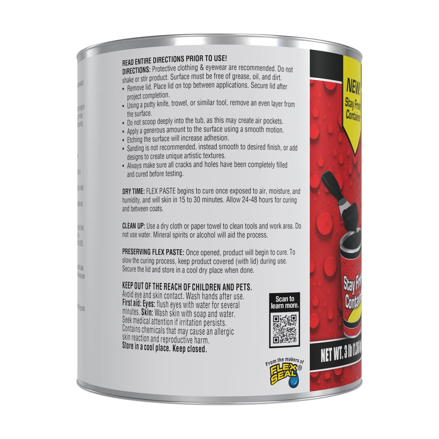 Flex Paste, Paintable Waterproof Putty, Spackle Sealant, Fill Gaps Cracks Holes - Block Out Water and Air - UV Resistant - Walls, Drywall, EPDM, Concrete, Roof, RV Repairs, Black, Quart
