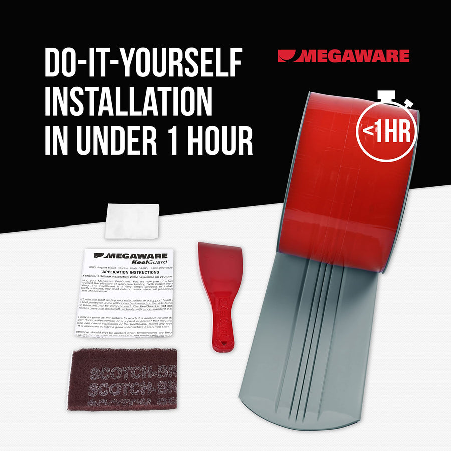 MEGAWARE USA-Made, Original DIY Keel Guard, 5-Inch Wide, 4-12ft Sizes, 11 Colors, Complete Install Kit with Primer, Hull Protector, for Fiberglass and Some Aluminum Boats (Gray)