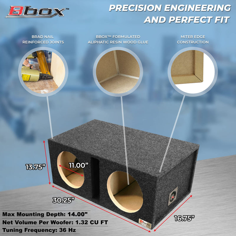 Dual Vented Bbox 12 Inch Subwoofer Enclosure - Pro Audio Tuned Dual Car Subwoofer Boxes & Enclosures - Premium Subwoofer Box Improves Audio Quality, Sound & Bass - Spring Loaded Speaker Terminals