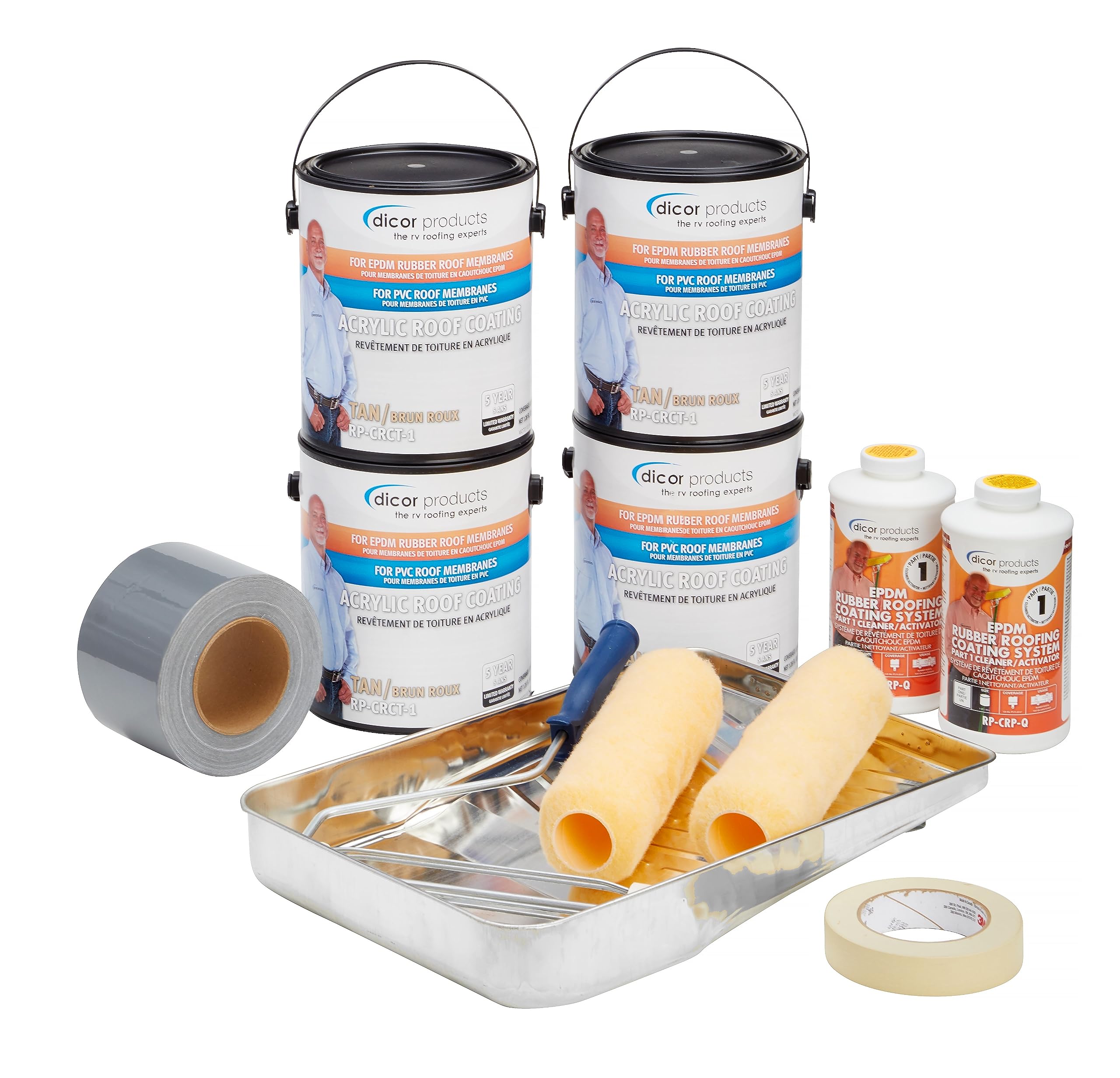 Dicor RV Roof Renew Kit - Tan RP-RRKT-30, Includes Cleaner, Primer, and Coating
