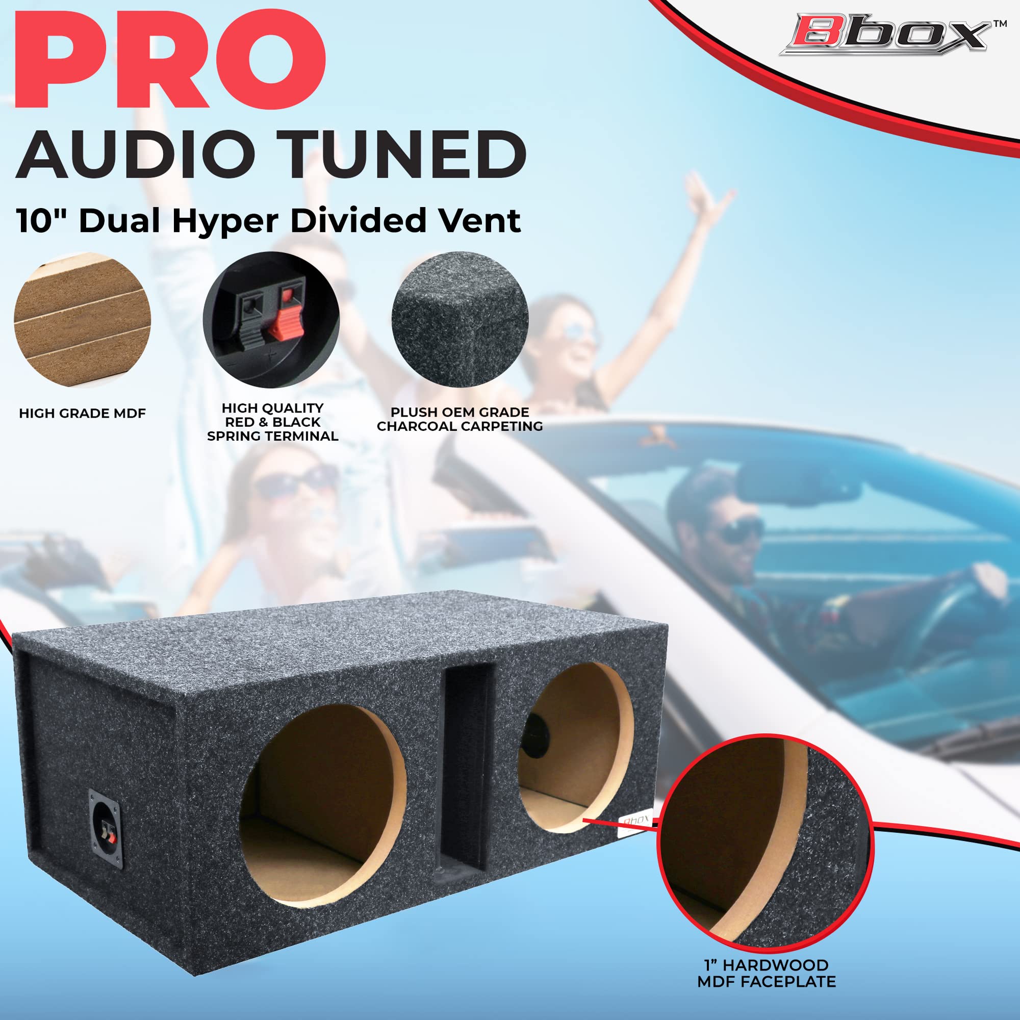 Atrend Dual Vented 10 Inch Bbox Subwoofer Enclosure - Car Subwoofer Boxes & Enclosures - Premium Subwoofer Box Improves Audio Quality, Sound & Bass - Red & Black Spring Terminals - Charcoal
