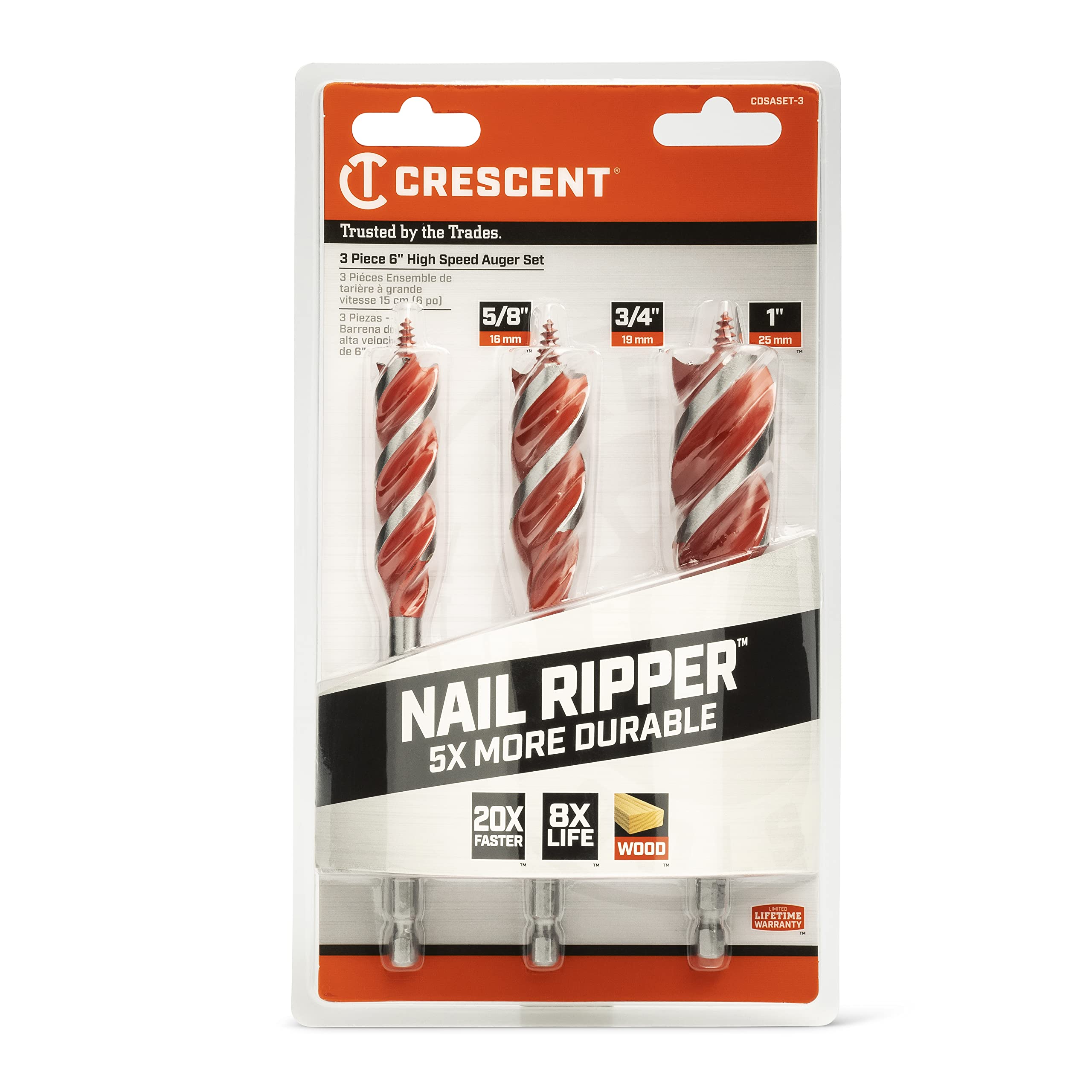 3 Piece Crescent High Speed Auger Set - 6.25" | CDSASET-3