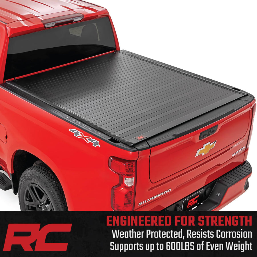 Rough Country Tonneau Cover Hard Roll-Up for Chevy Silverado & GMC Sierra 1500 (2019-2026) - Aluminum Truck Bed Cover, Fits 5'10 Bed Short Bed