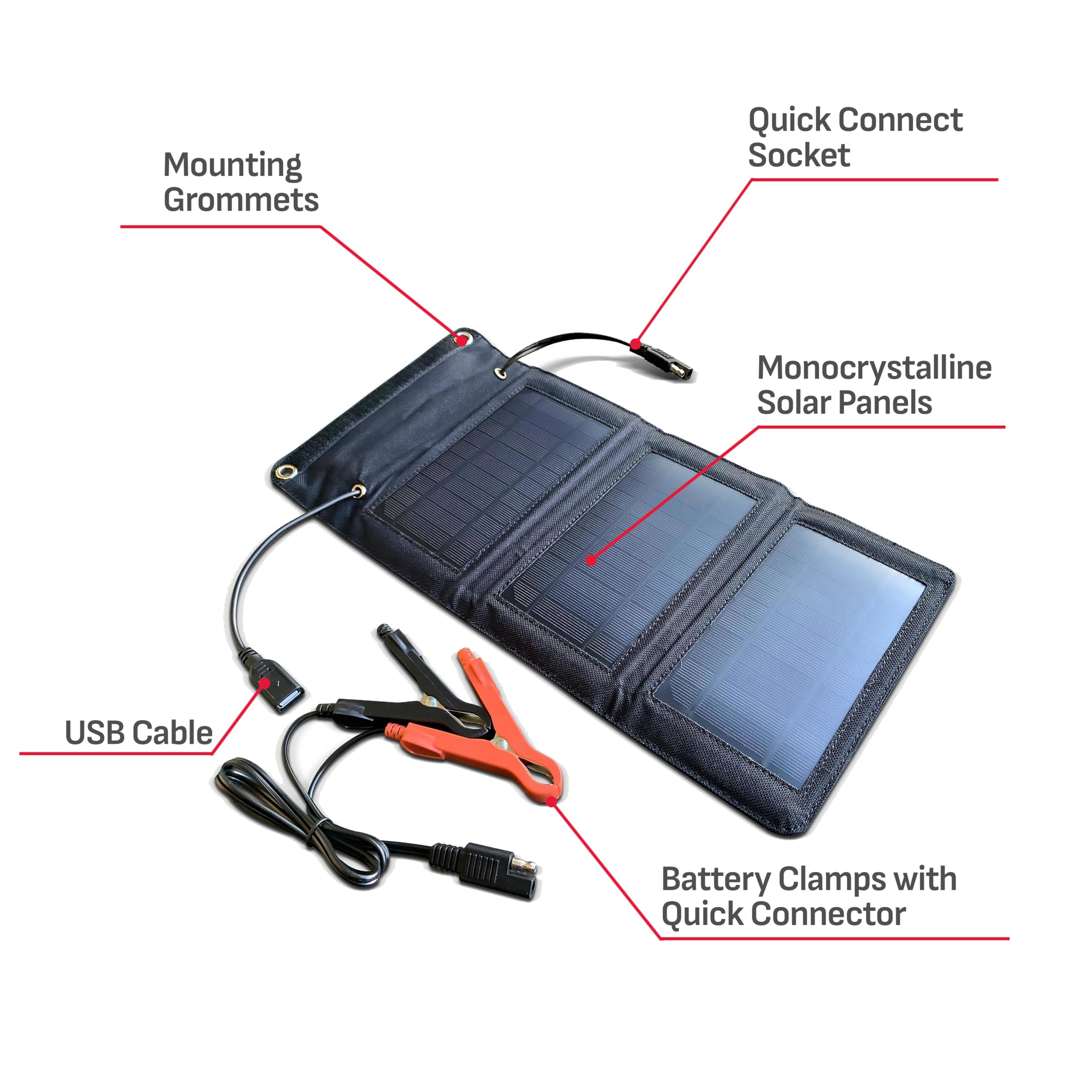 Schumacher Electric Solar Portable Battery Charger and Maintainer, SA1589, 5 Watts, 12 Volt, 1 Amp USB Port, for Maintaining Motorcycle, Power Sport, Car, Van, and Marine Batteries