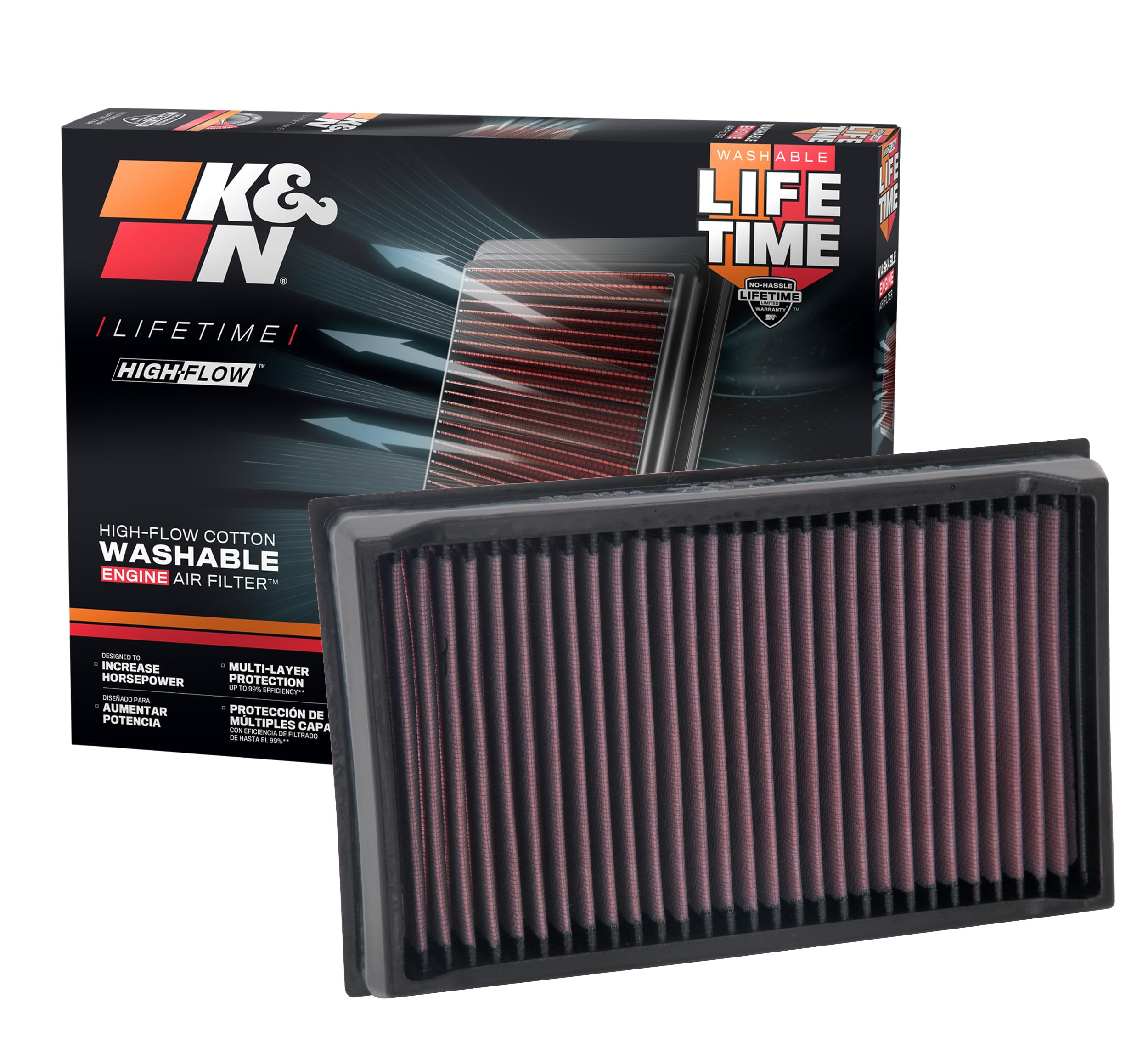 High-Flow K&N Original Lifetime Engine Air Filter: Increase Power: Premium, Washable: Compatible with 2018-2025 Volkswagen: Bora, Golf, Jetta, Taos, 33-5084