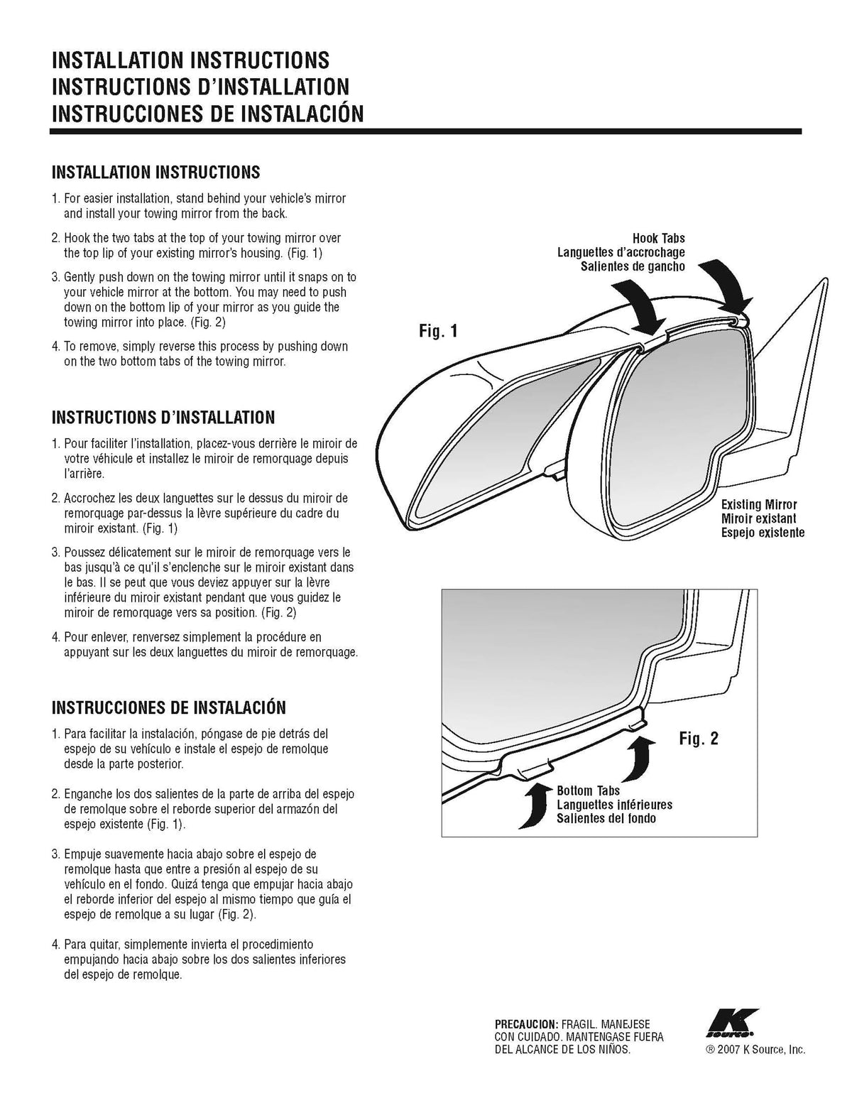 K SOURCE 80930 Snap & Zap Custom Fit Towing Mirror for 2019-2024 Silverado 1500, Sierra 1500, Patented