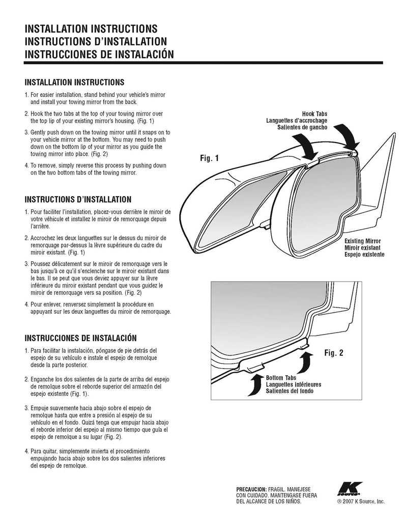 K SOURCE 80930 Snap & Zap Custom Fit Towing Mirror for 2019-2024 Silverado 1500, Sierra 1500, Patented