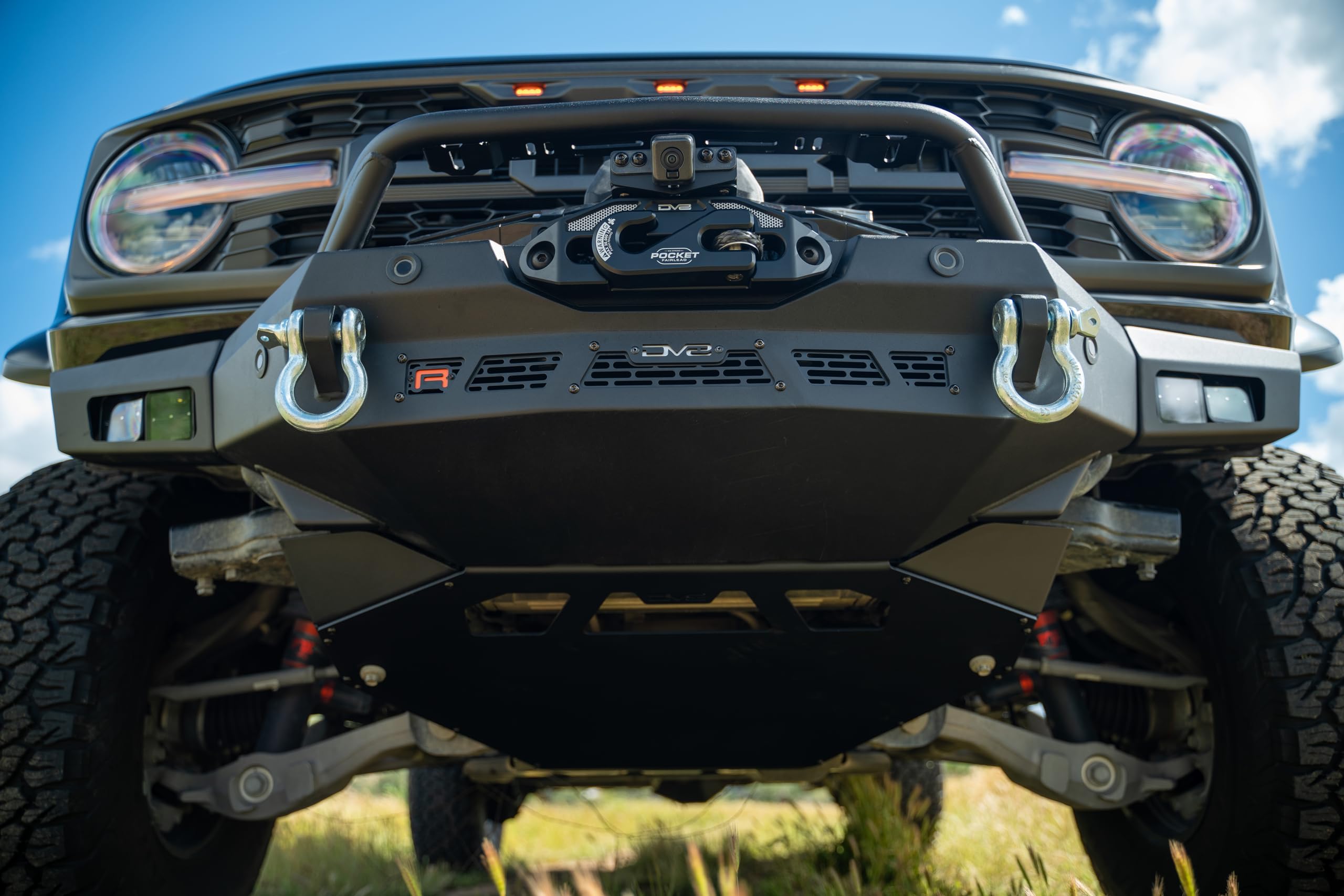 Offroad DV8 Spec Series Winch Front Bumper for 2022-2024 Ford Bronco Raptor | Two 1-inch D-Ring Mounts | One 20-inch LED Light Bar Mount | Bull Bar | Mounts four 3-inch Pod Lights on Wings