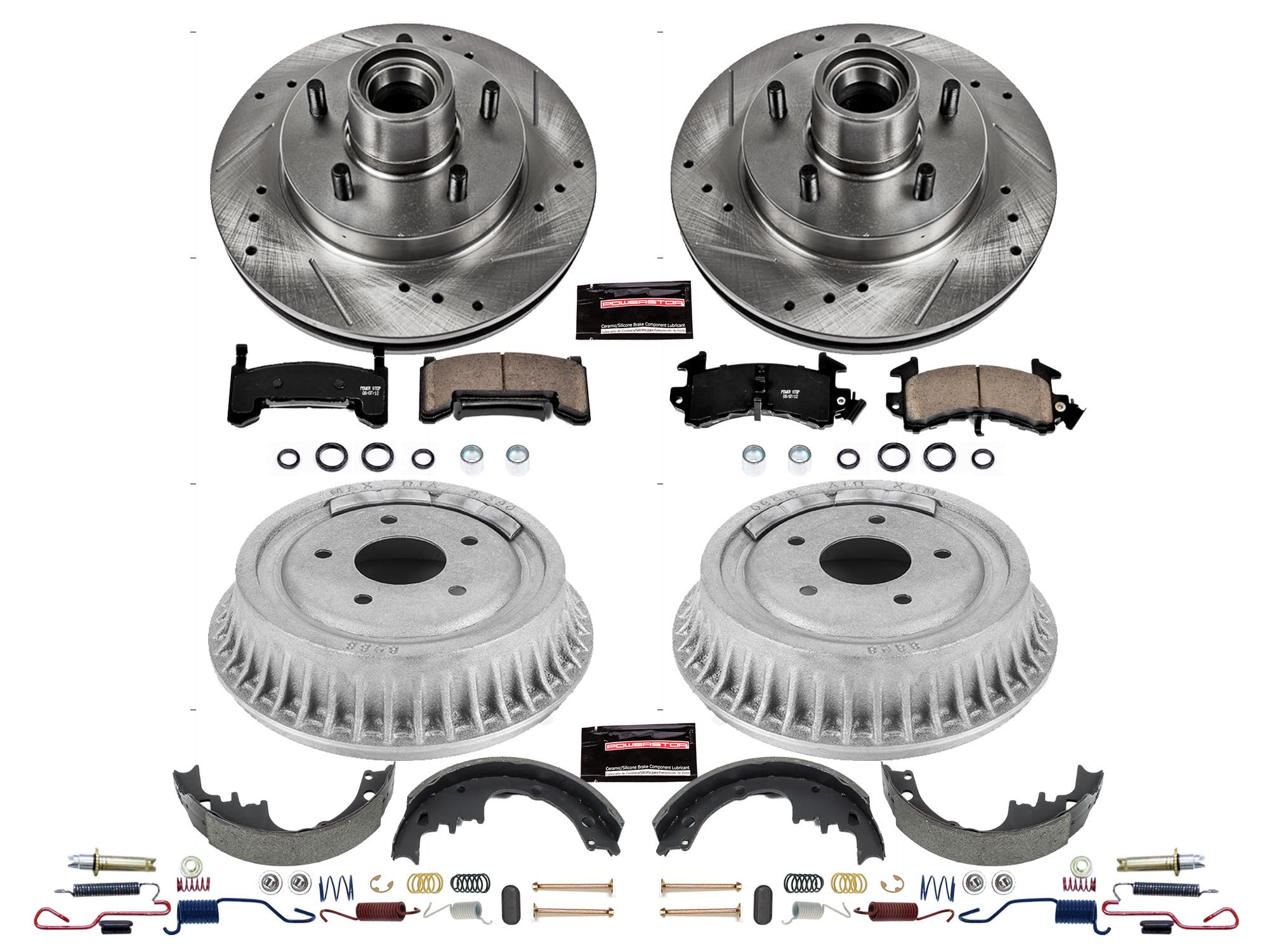 Power Stop K15026DK Z23 Carbon Fiber Brake Pads Front and Rear with Drilled & Slotted Brake Drums Kit For Chevrolet LLV 1987-1991 [Vehicle Specific]