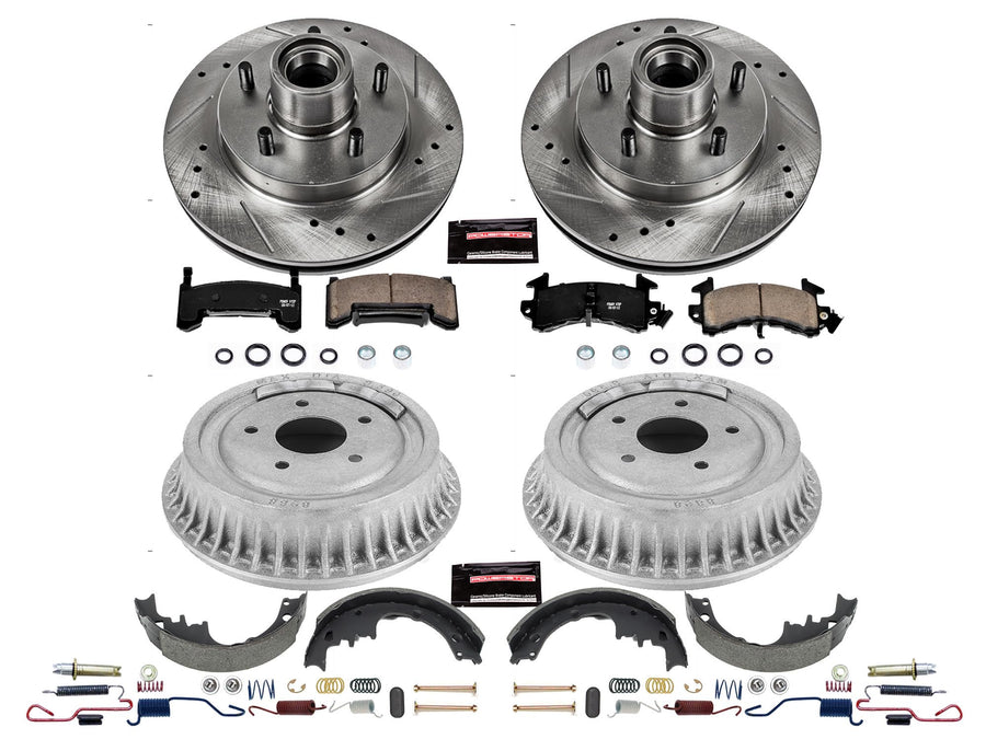 Power Stop K15026DK Z23 Carbon Fiber Brake Pads Front and Rear with Drilled & Slotted Brake Drums Kit For Chevrolet LLV 1987-1991 [Vehicle Specific]