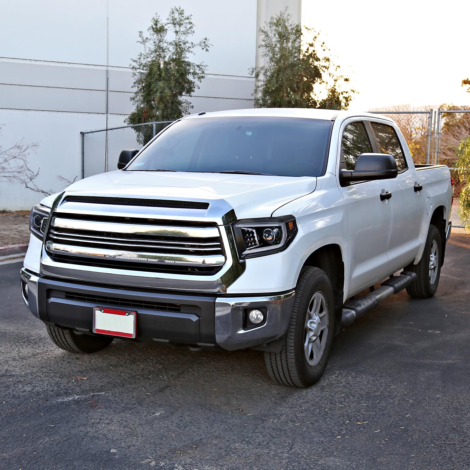 Glossy Black Smoke SPEC-D TUNING Projector Headlights w/LED Light Bar Compatible with 2014-2021 Toyota Tundra, Left + Right Pair Headlamps Assembly