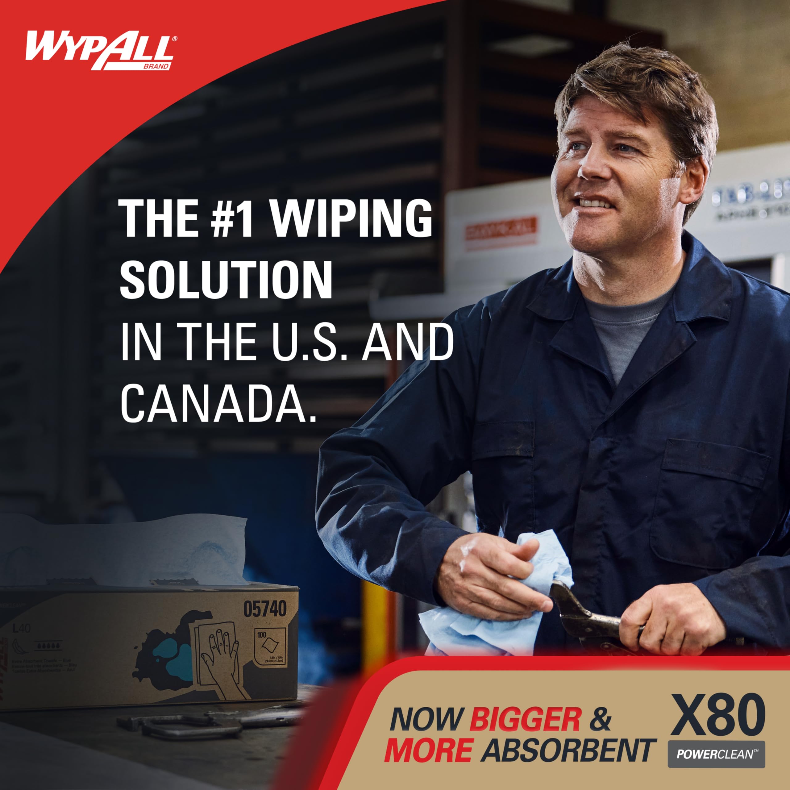WypAll X80 PowerClean Cloths Heavy Duty Wipes (41055), Jumbo, Extended Use Towels, Red (1 Roll of 455 Sheets, 455 Sheet Total)