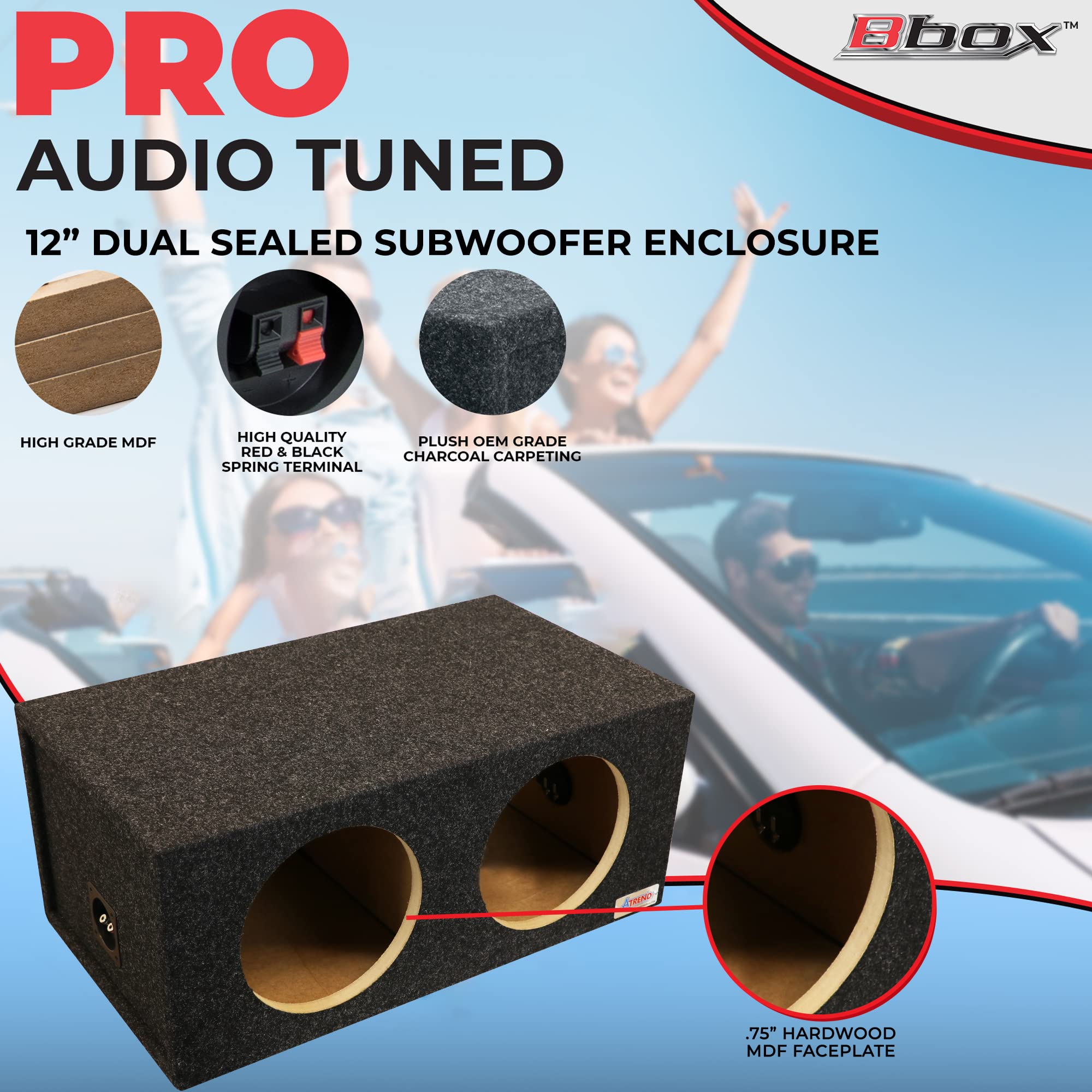 Dual Sealed Bbox 12 Inch Subwoofer Enclosure - SPL Tuned Car Subwoofer Boxes & Enclosures - Premium Subwoofer Box Improves Audio Quality, Sound & Bass - Nickel Finish Subwoofer Terminals - Charcoal
