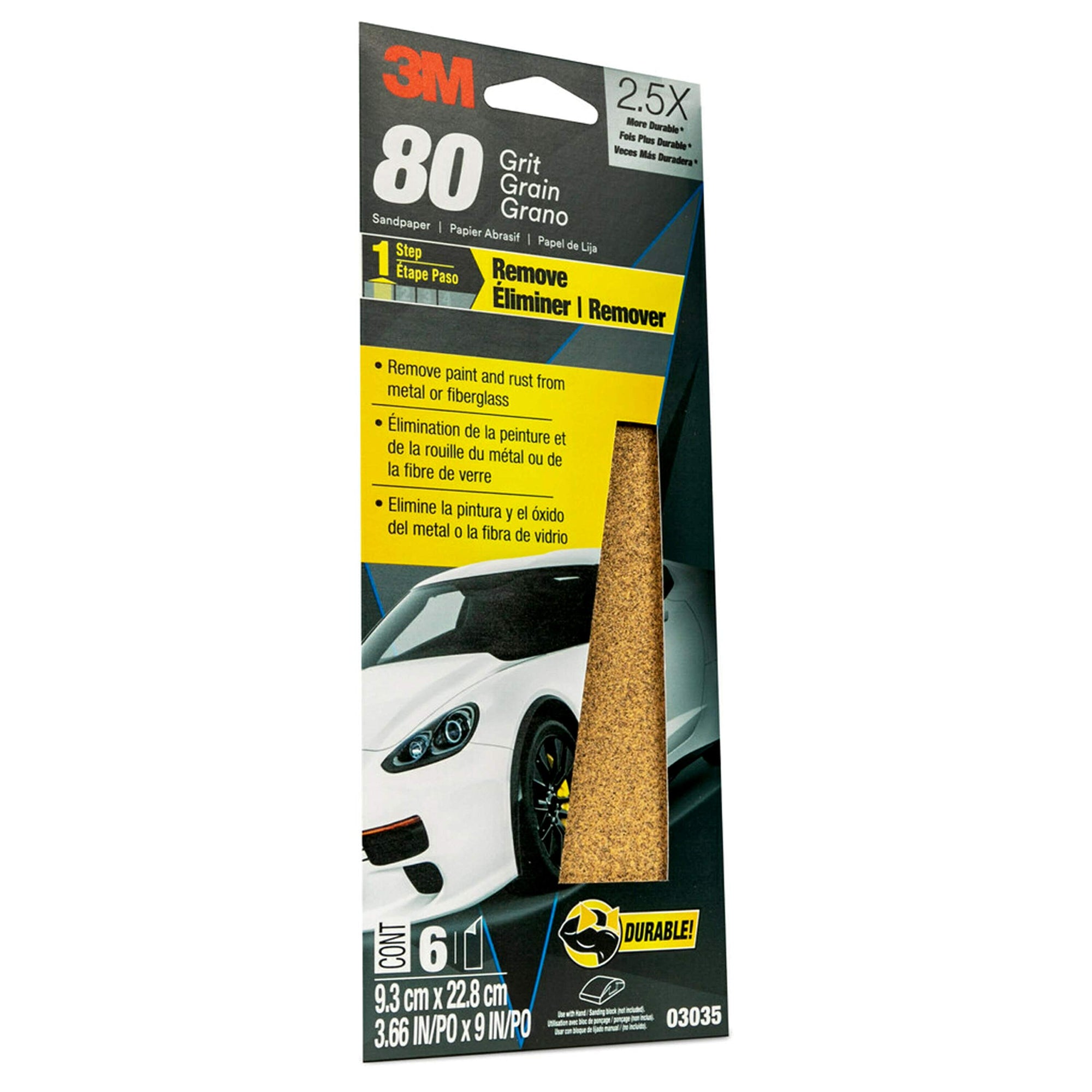 3M Sandpaper, 80 Grit, 03035, 3 2/3 in x 9 in, 6 Sheets