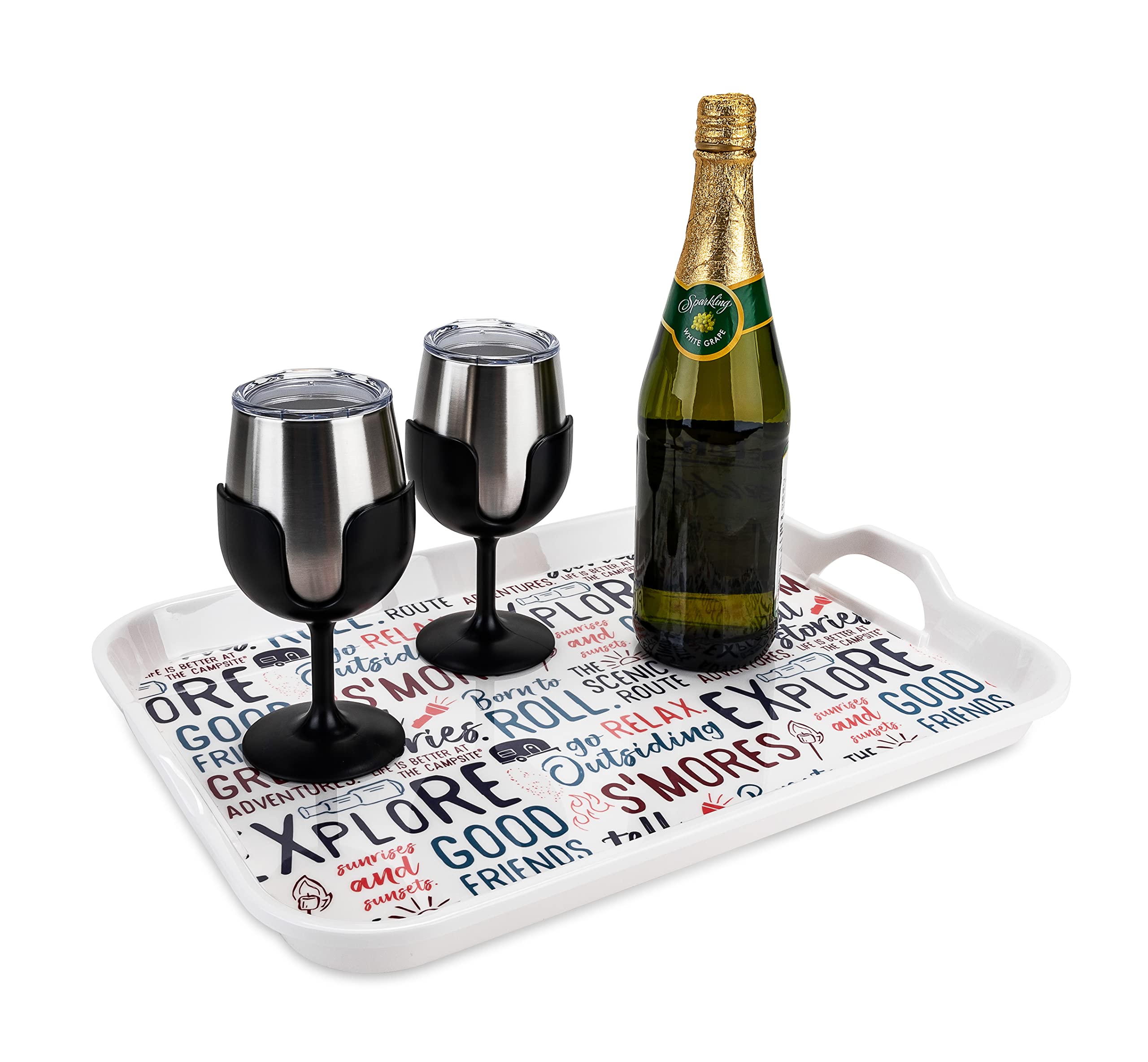 Camco Melamine RV Serving Tray is Better at the Campsite Life - Features Camping/RV Themed Design - Great for Kitchen Prep, Picnics, Grilling, and More - Serving Platter is Dishwasher Safe (53486)