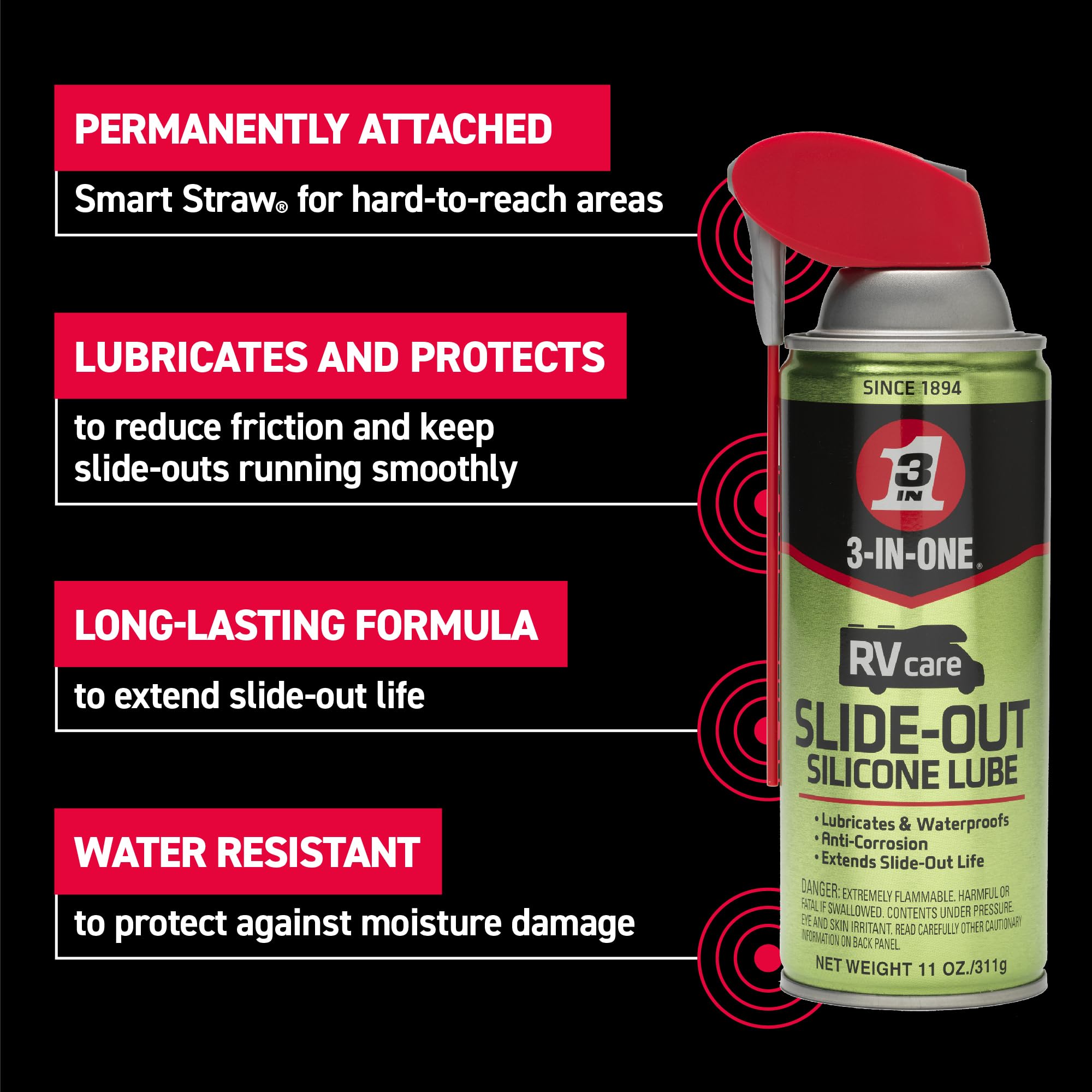 RVcare 3-IN-ONE Slide-Out Silicone Lube, Premium RV Slide-Out Lubrication, 11 OZ (1-Pack)