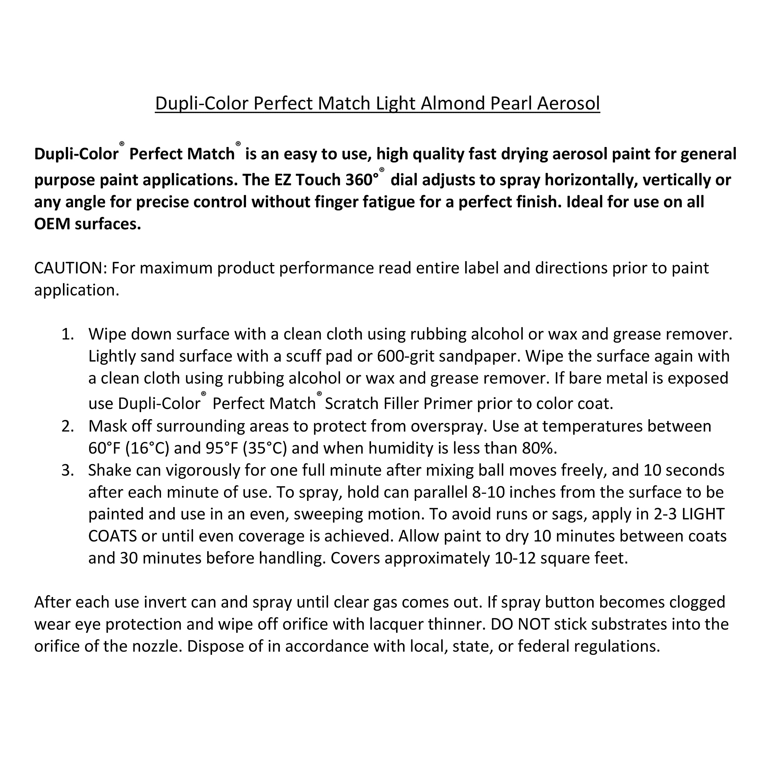 Perfect Match Dupli-Color Automotive Spray Paint – Chrysler Light Almond Pearl, PKJ – 8 oz. Aerosol Can