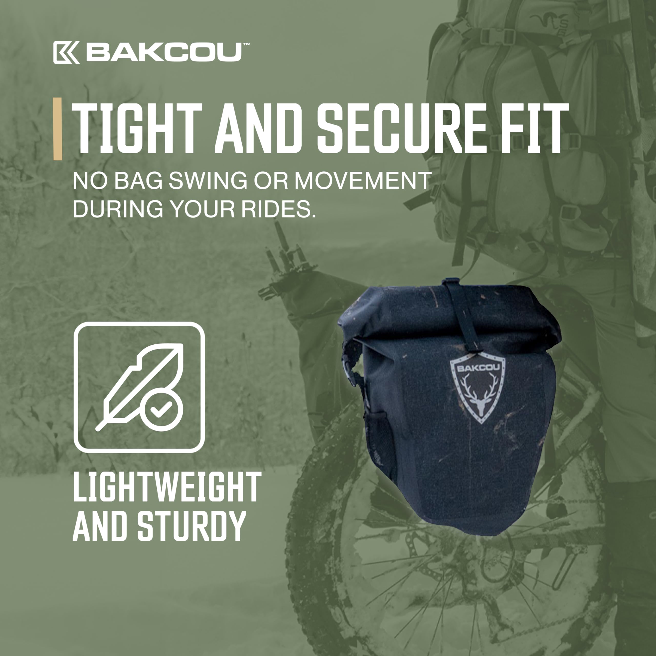 Pannier Bags - Bakcou Set of 2 Waterproof, Lightweight, Sturdy, Anti-Puncture Canvas, Quick Release Clamps, Reflective Logo - 20L Capacity