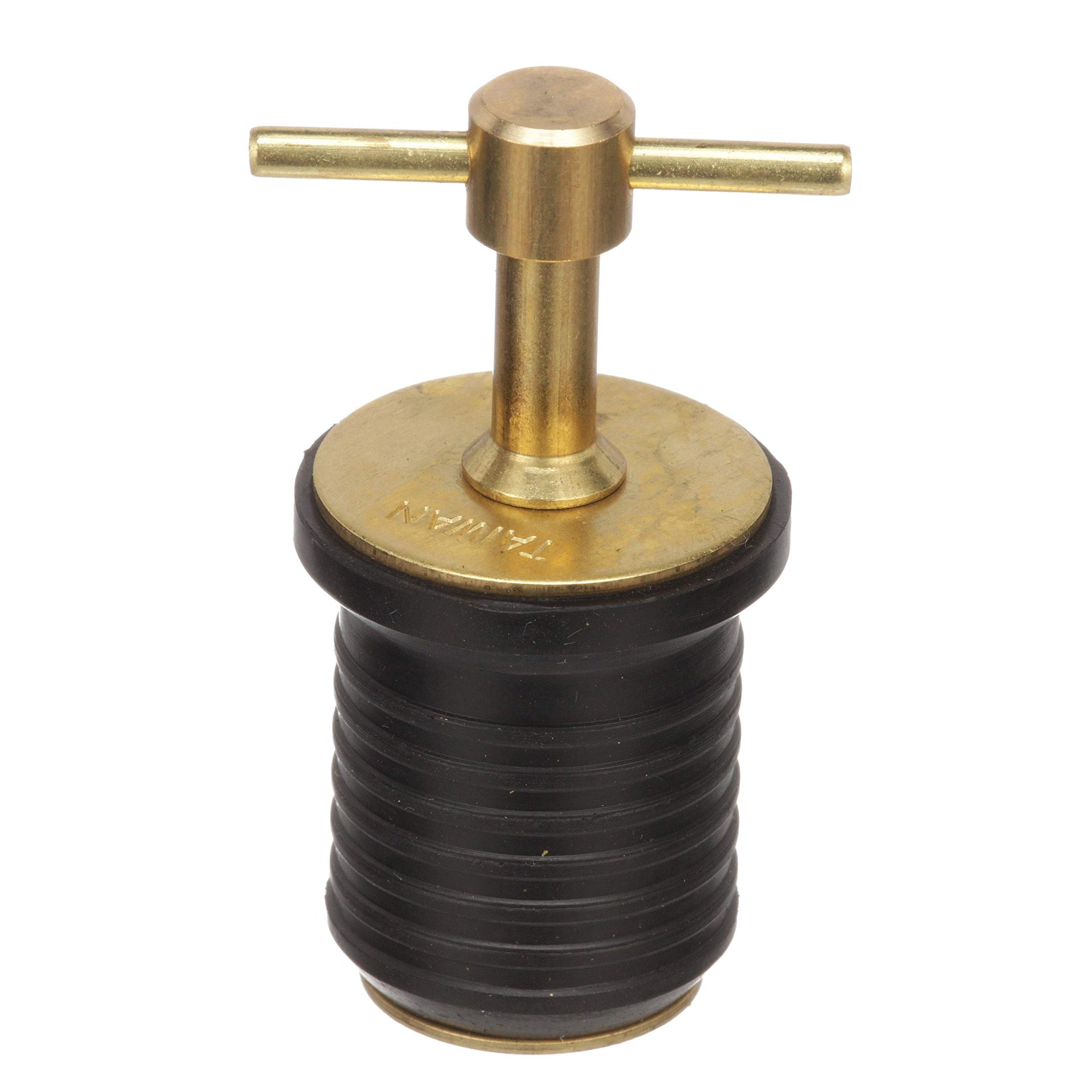 Attwood T-Handle Drain Plug 7526A7, For 1-Inch-Diameter Drains, Locks in Place, Brass Handle, Rubber Plug